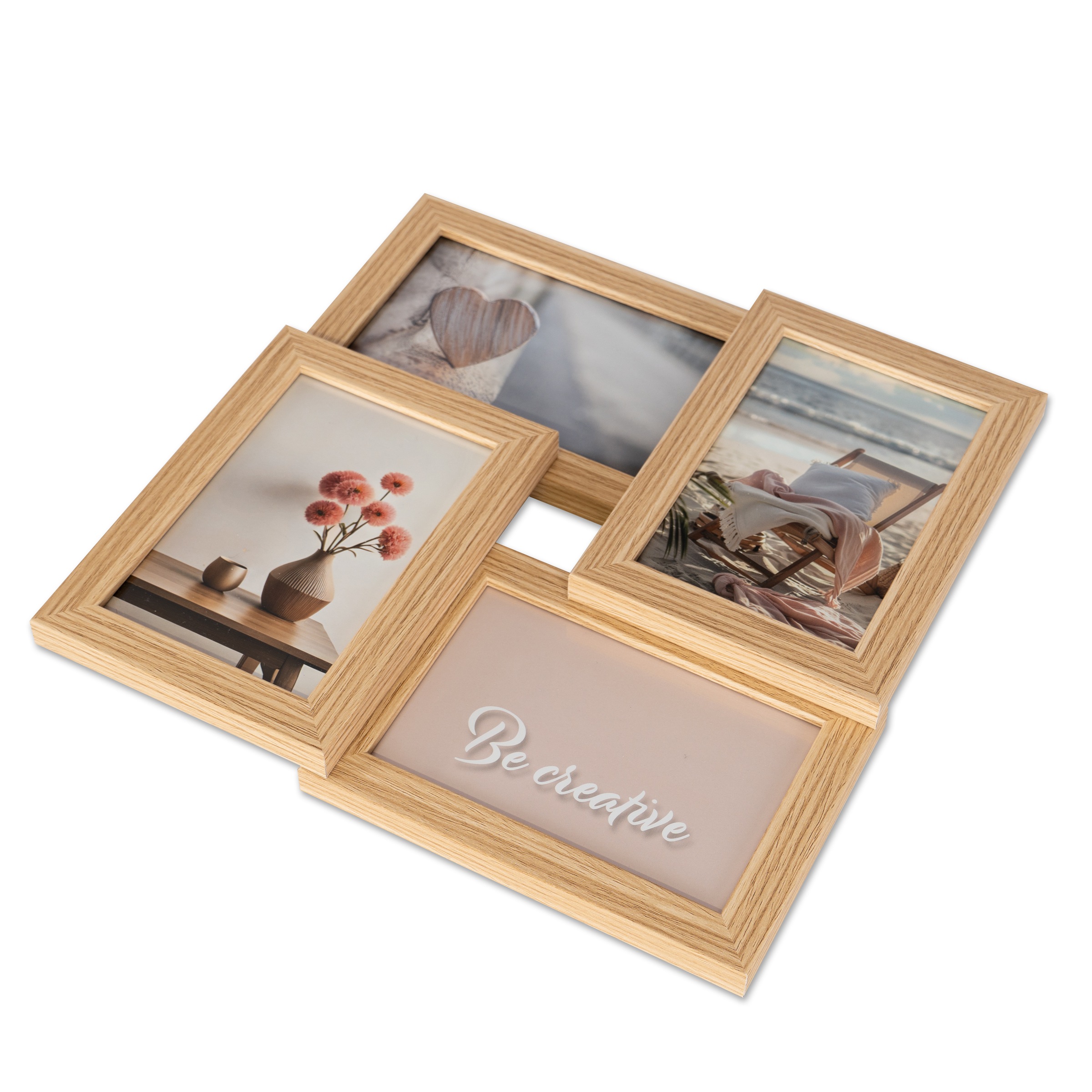 queence Bilderrahmen Collage »Rahmen 3D Holz in braun«, für 4 Bilder, (1 St.), Platz für 4 Fotos in 10x15cm