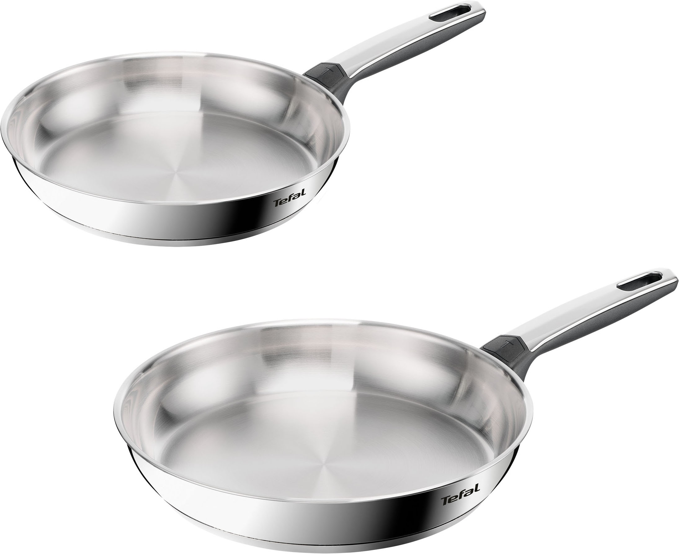 Tefal Pfannen-Set "Emotion+" Edelstahl Set, je 1 Pfanne 24/28 cm, 2 tlg. Premium Edelstahl, Induktion, spülmaschinenfest, hochglanzpoliert