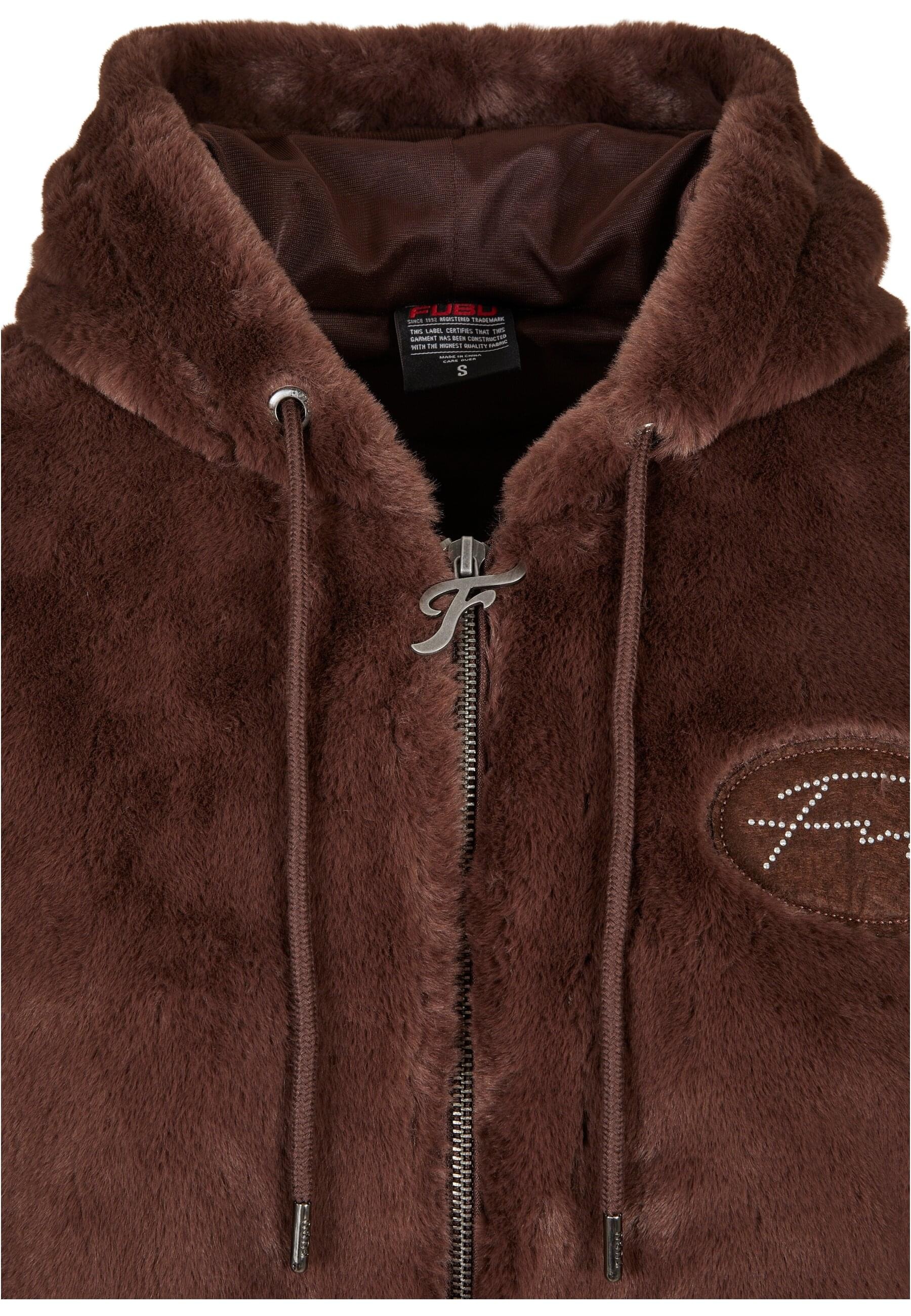 Fubu Collegejacke »Fubu Damen FW224-022-1 Signature Rhinestone Fur Jacket brown« 1 Stk. tlg. mit Kapuze