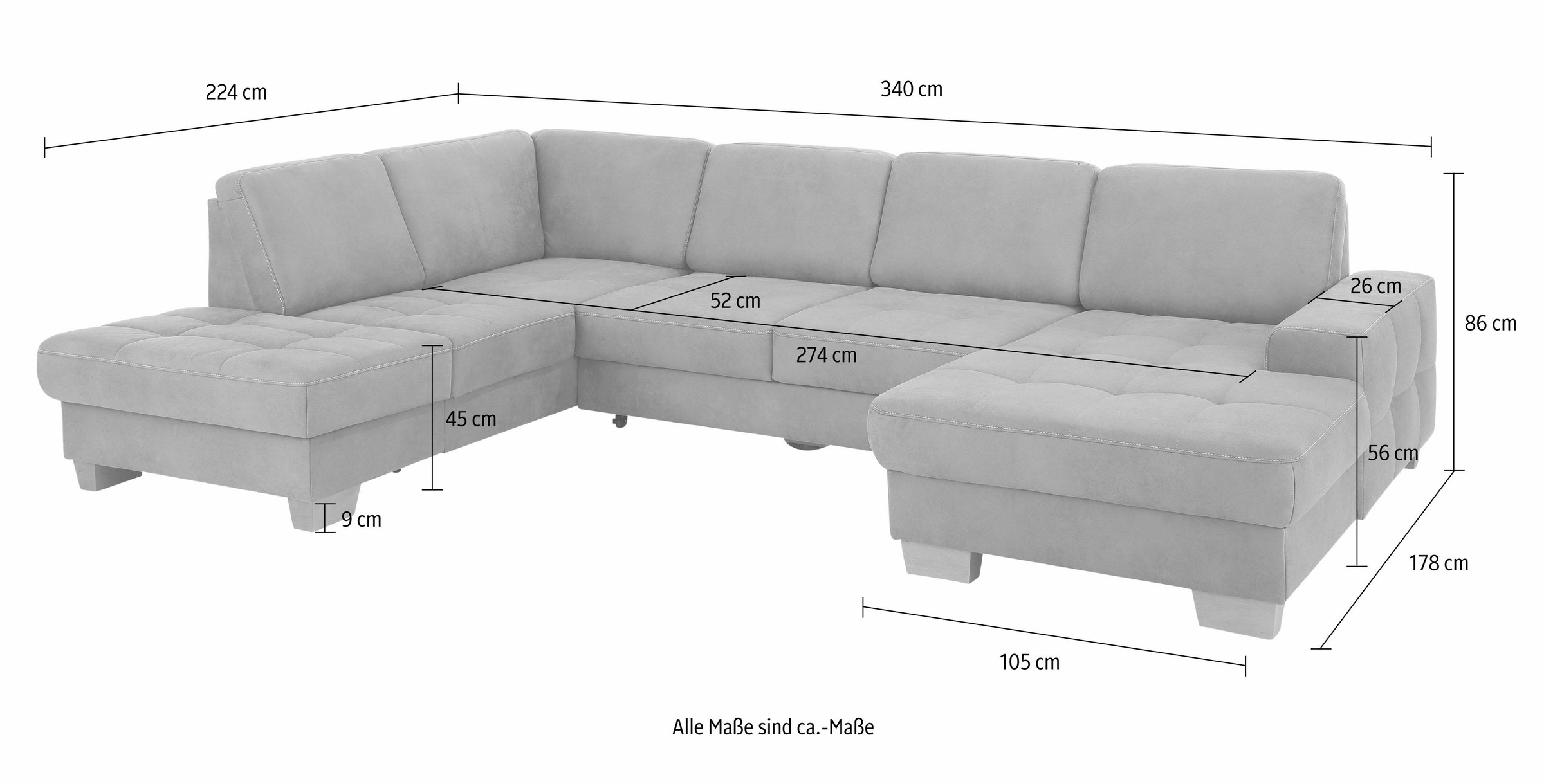 Home affaire Wohnlandschaft »Puccini U-Form«, mit Federkern, Sitztiefenverstellung, Kontrastnaht