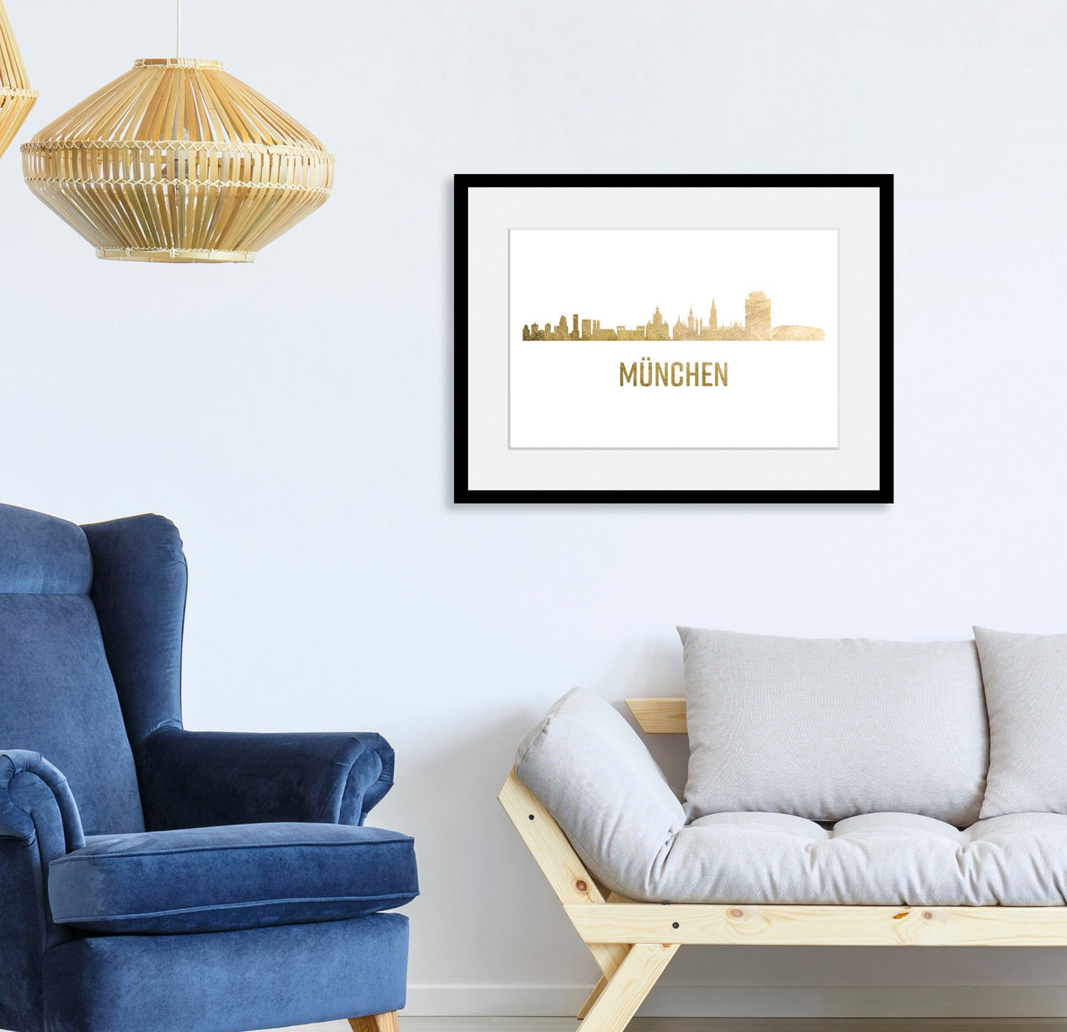 queence Bild "München Skyline GOLD", Städte-Stadt-Deutschland-Kirche-Gebäud günstig online kaufen