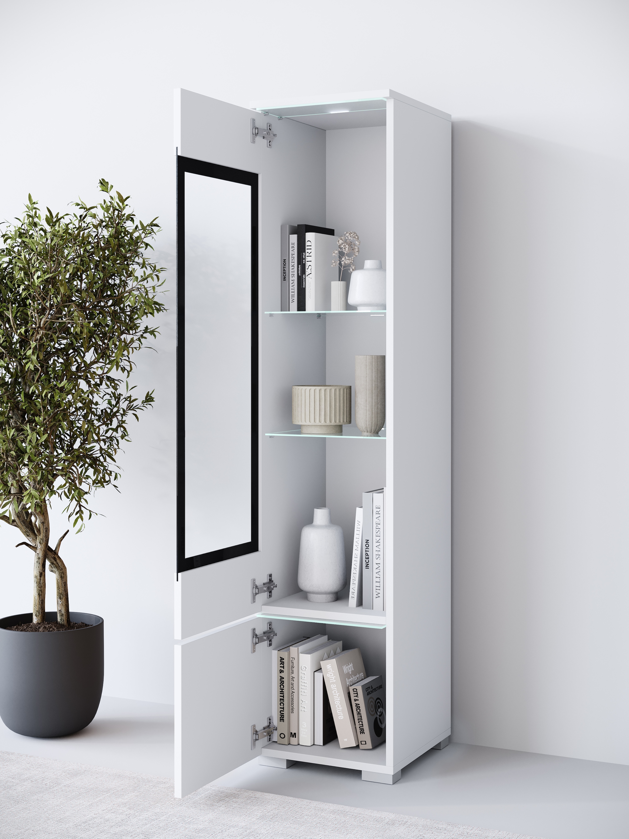 Home affaire Vitrine »Vera, Glasvitrine, Höhe 130 cm, in verschiedenen Farbausführungen« 1 Stk. tlg. LED-Beleuchtung, Türanschlag frei wählbar, stehend/hängend