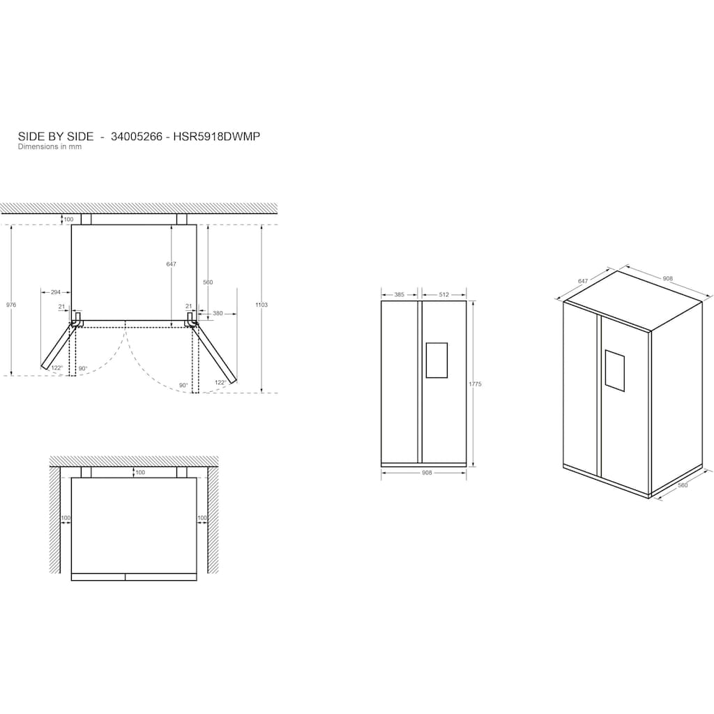 Haier Side-by-Side »HSR5918DWMP«, HSR5918DWMP, 177,5 cm hoch, 90,8 cm breit