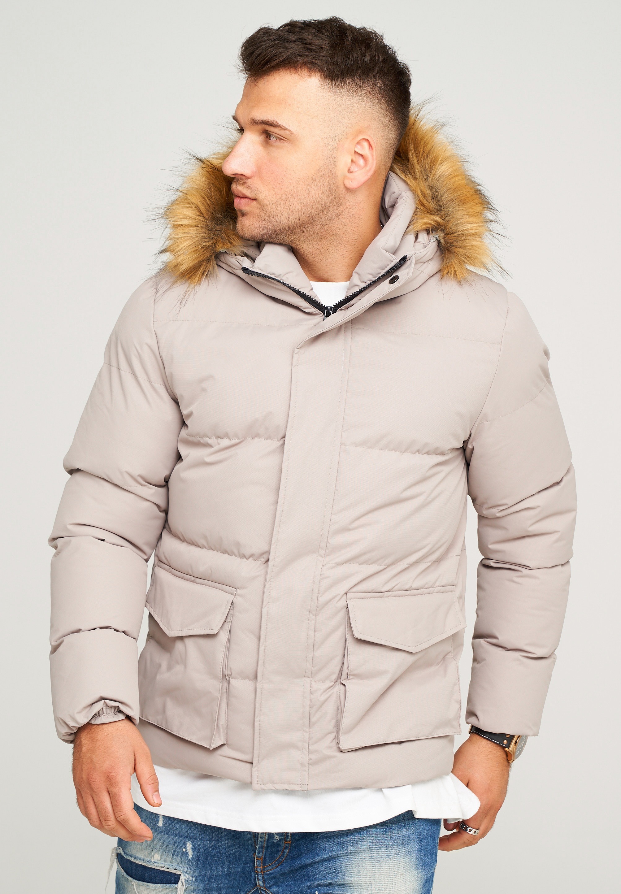 behype Steppjacke »BHADLYR«, mit abtrennbarer Kunstfellkapuze