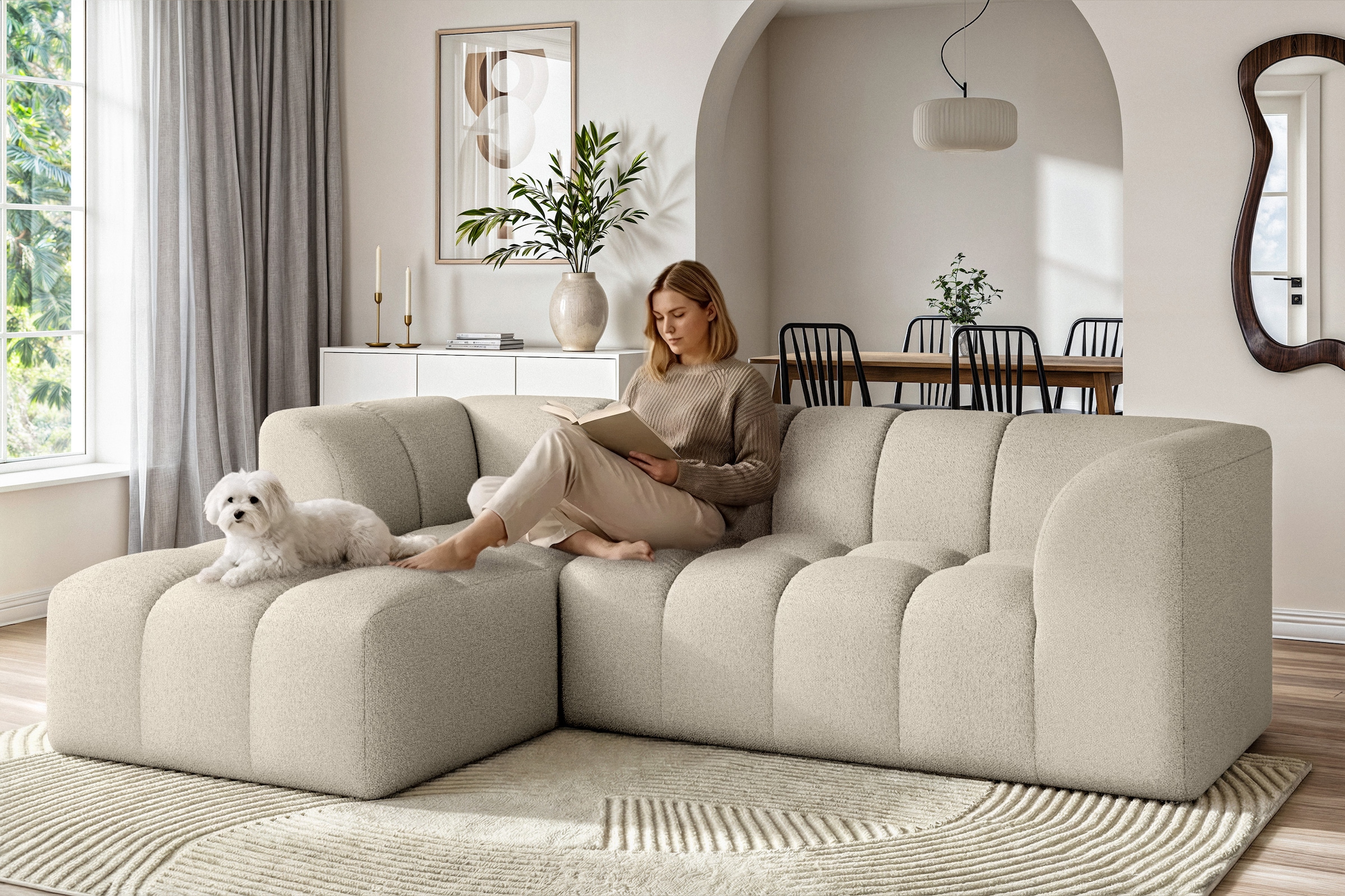 OTTO home Ecksofa "TUURE L-Form, Verlässliche Qualität, moderne Steppung, Breite 255cm" Bubble Optik, moderne Steppung, hoher Sitzkomfort, Wellenunterfederung
