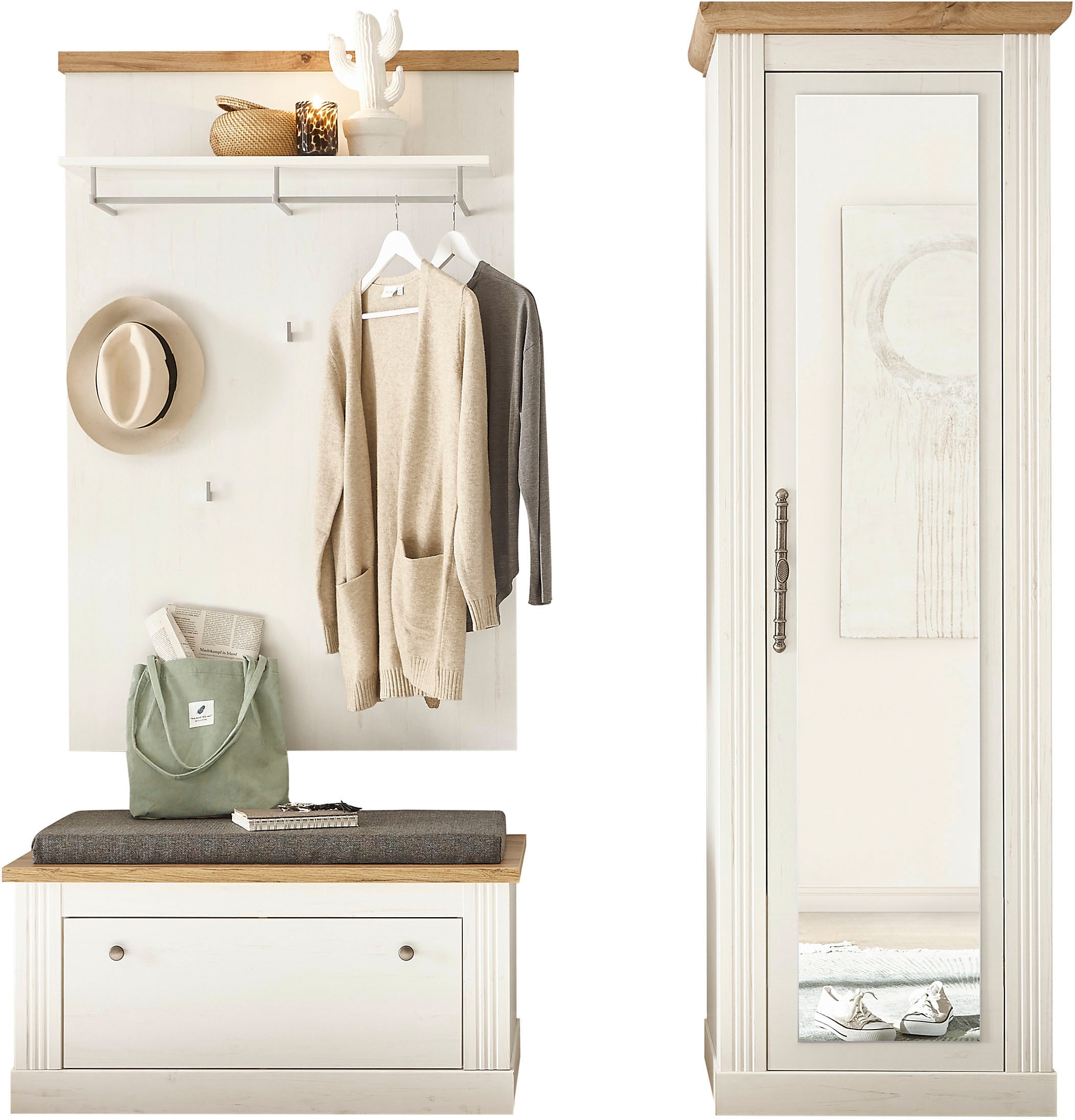 OTTO home Garderoben-Set "Westminster, Garderobe im Landhausstil, Komplettset mit viel Stauraum" 3 Stk. tlg.