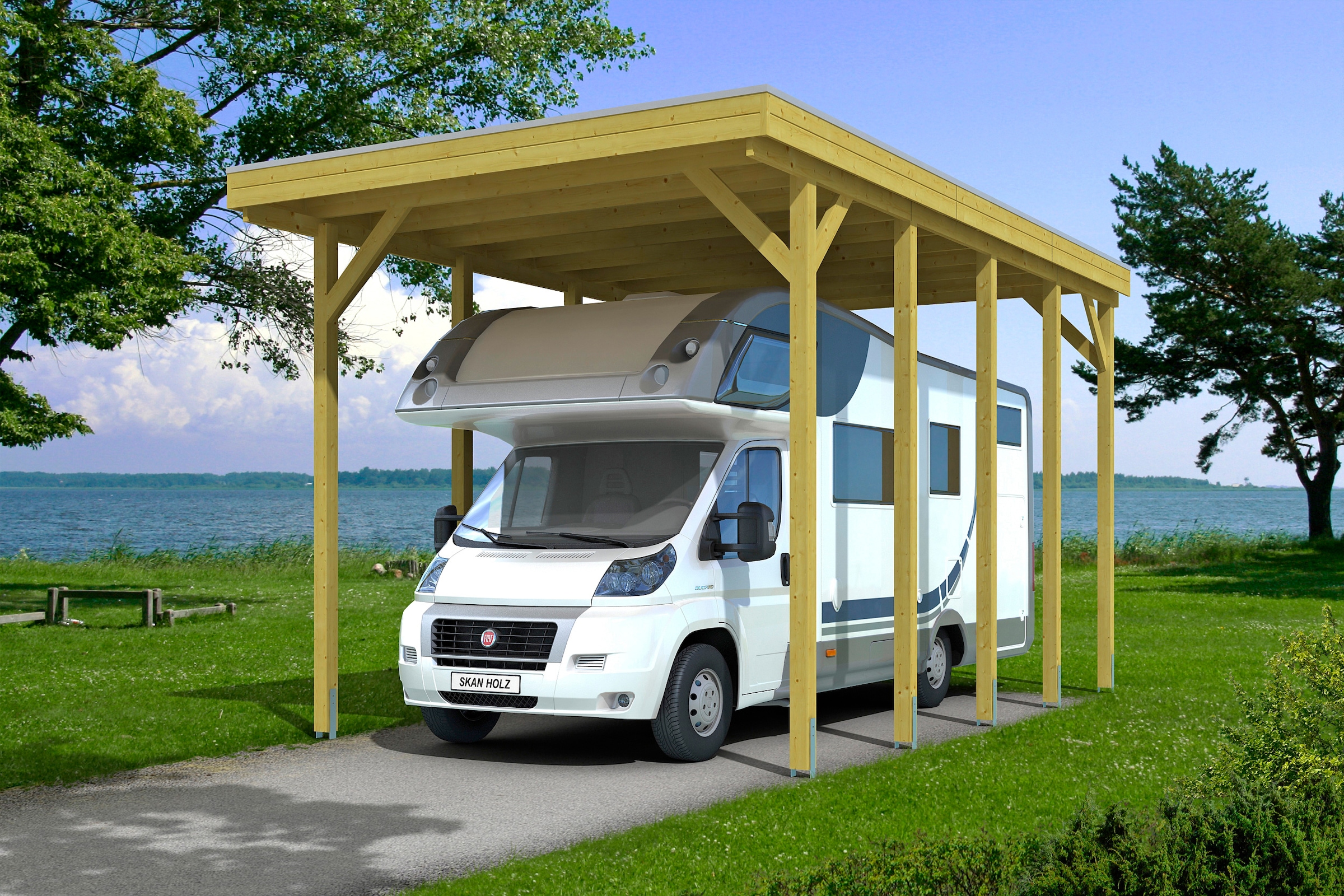 Skanholz Einzelcarport "Friesland", Holz, 355 cm, grün, für Caravan