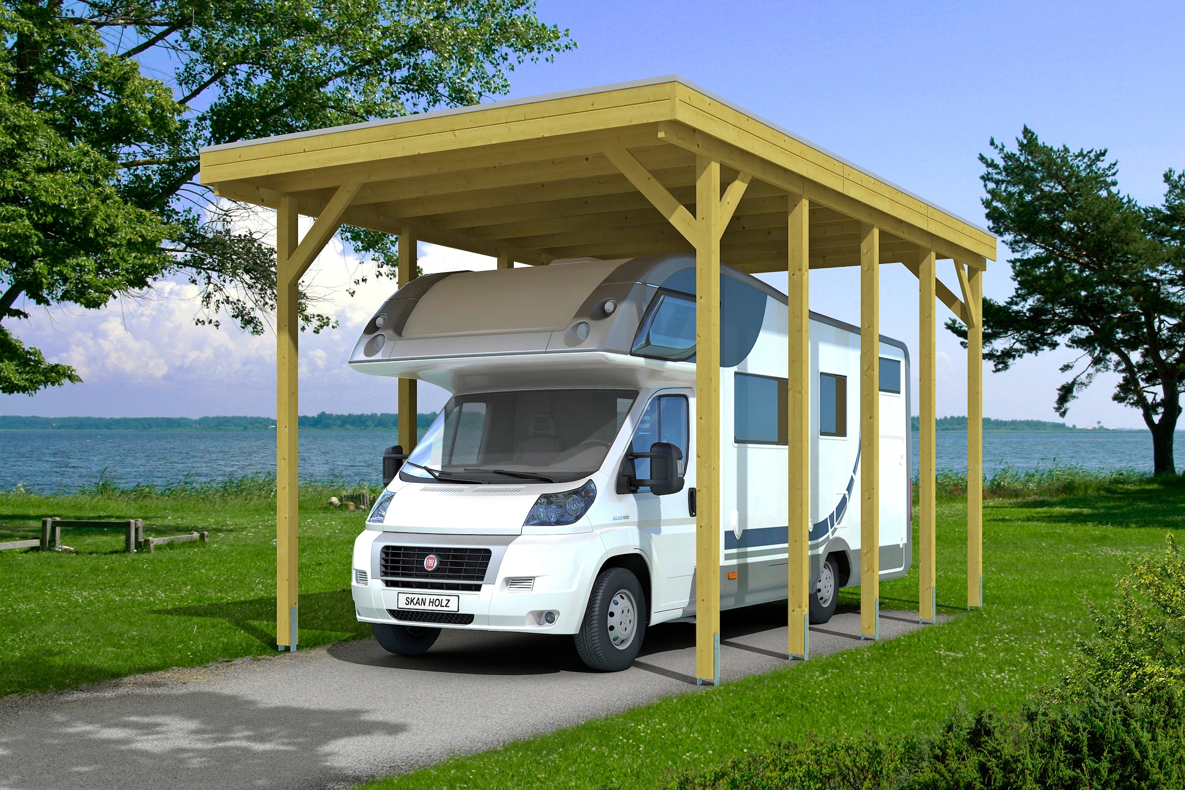 Skanholz Einzelcarport "Friesland" Massivholz 355 cm grün für Caravan