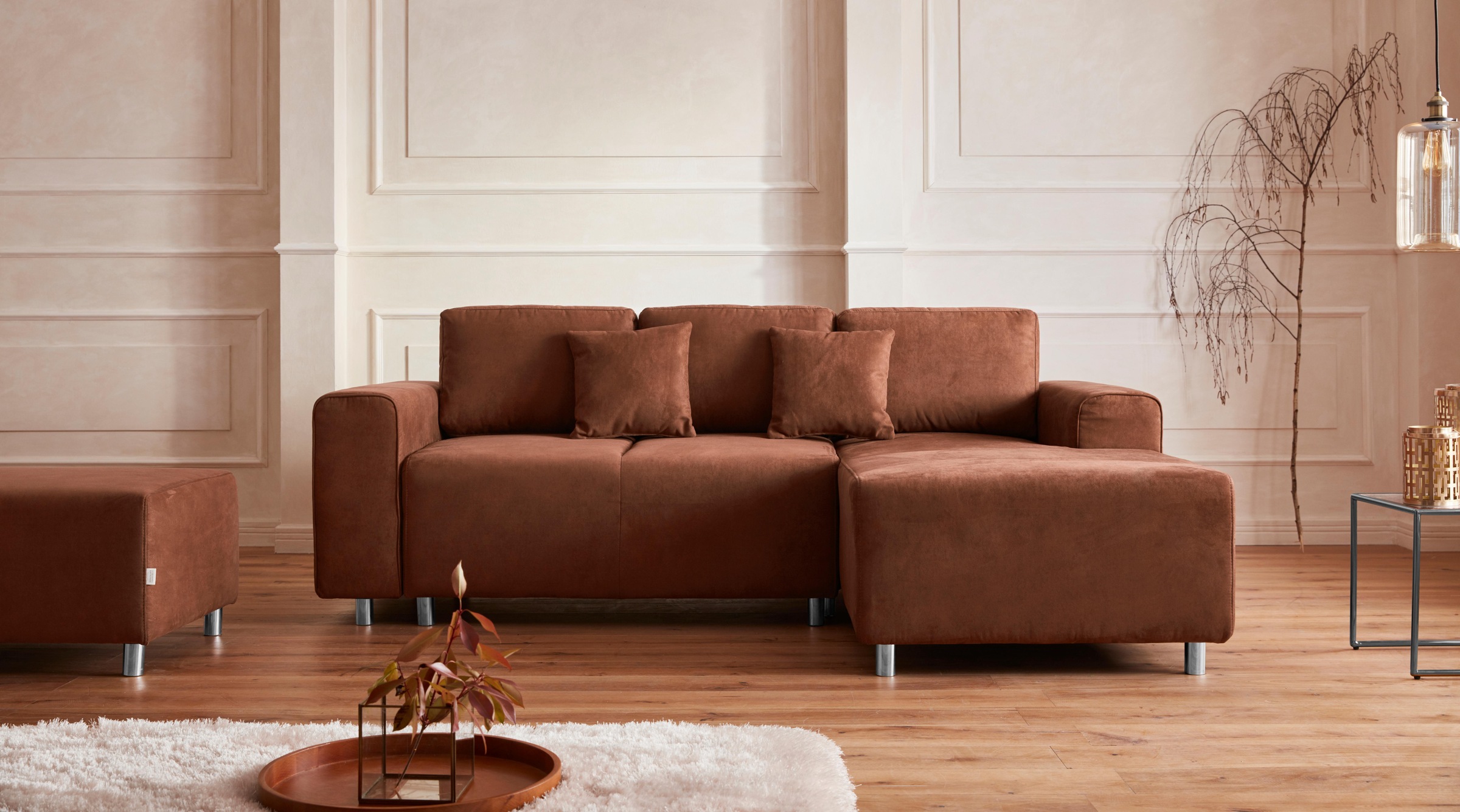 Guido Maria Kretschmer Home&Living Ecksofa »Györ«, L-Form, wahlweise mit Bettfunktion und Bettkasten incl. 2 Zierkissen