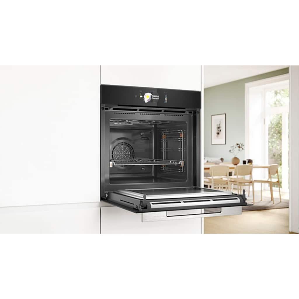 BOSCH Backofen mit Mikrowelle »HMG778NB1«, Serie 8, HMG778NB1, mit 1-fach-Teleskopauszug, Pyrolyse-Selbstreinigung