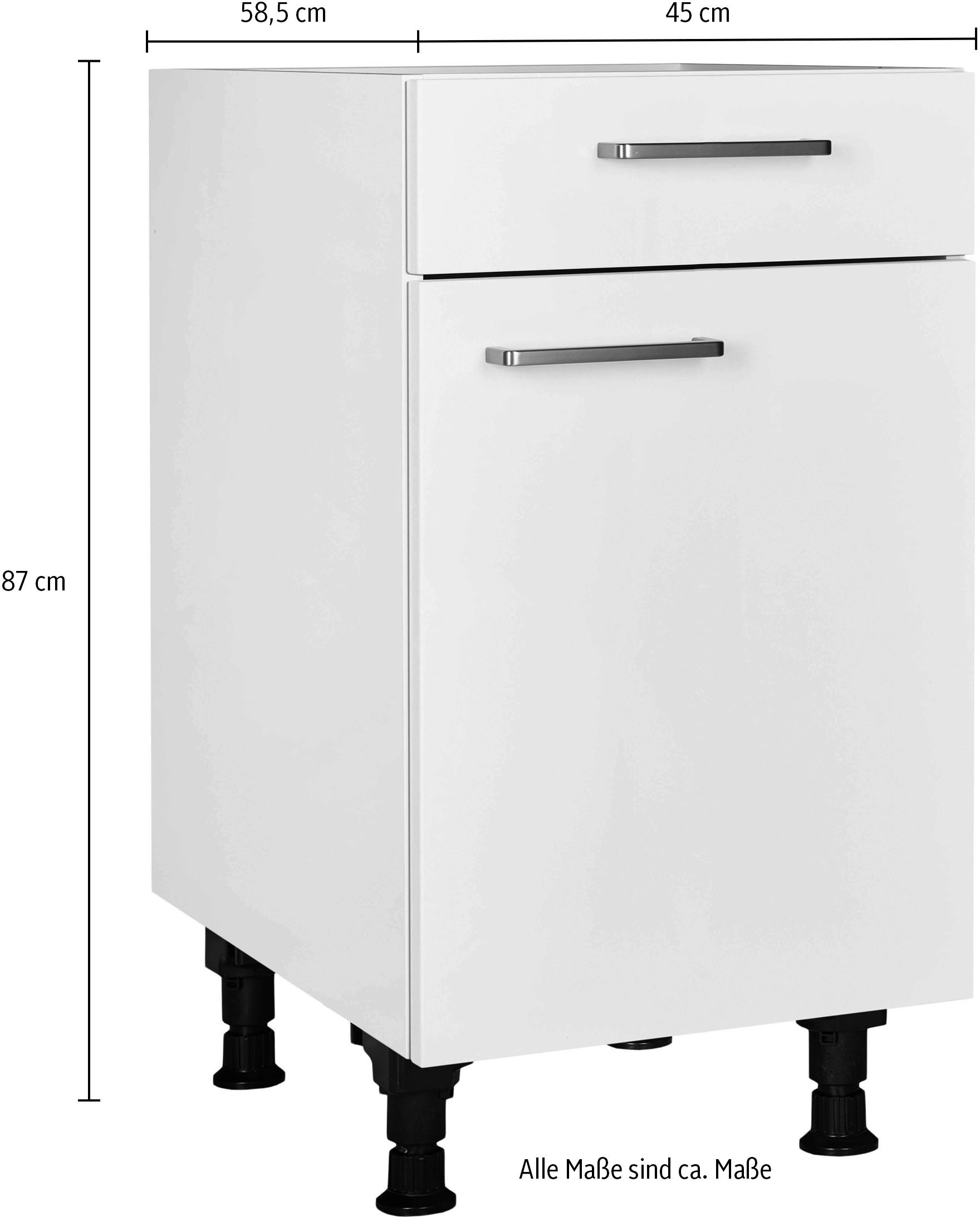 nobilia® Unterschrank »"Touch", Ausrichtung wählbar, vormontiert, in den Breiten 30, 45 und«, 60 cm Breite, mit höhenverstellbaren Sockelfüßen, vormontiert