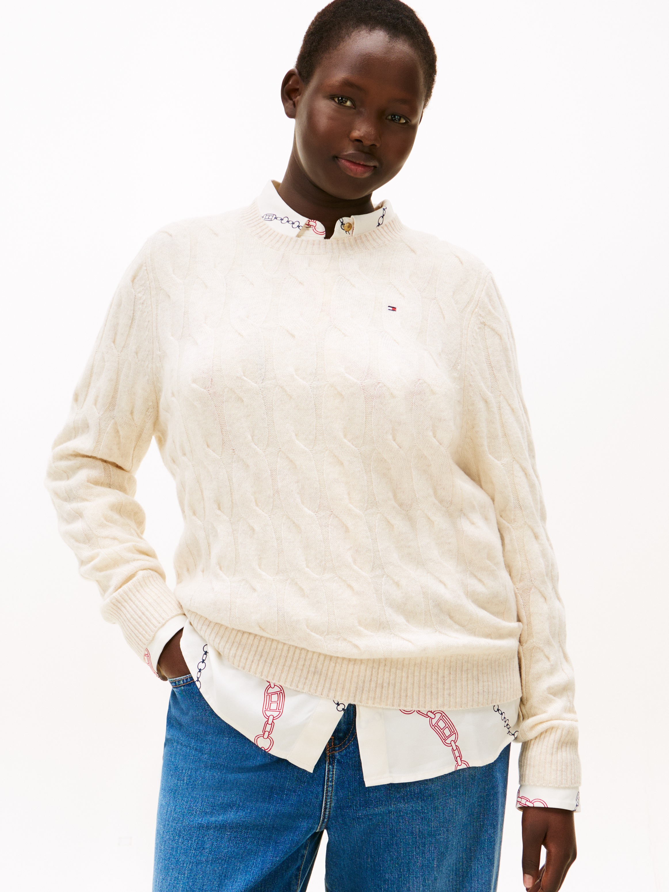 Tommy Hilfiger Curve Strickpullover "CRV SOFT WOOL CABLE C-NK LS SWT" in gr günstig online kaufen