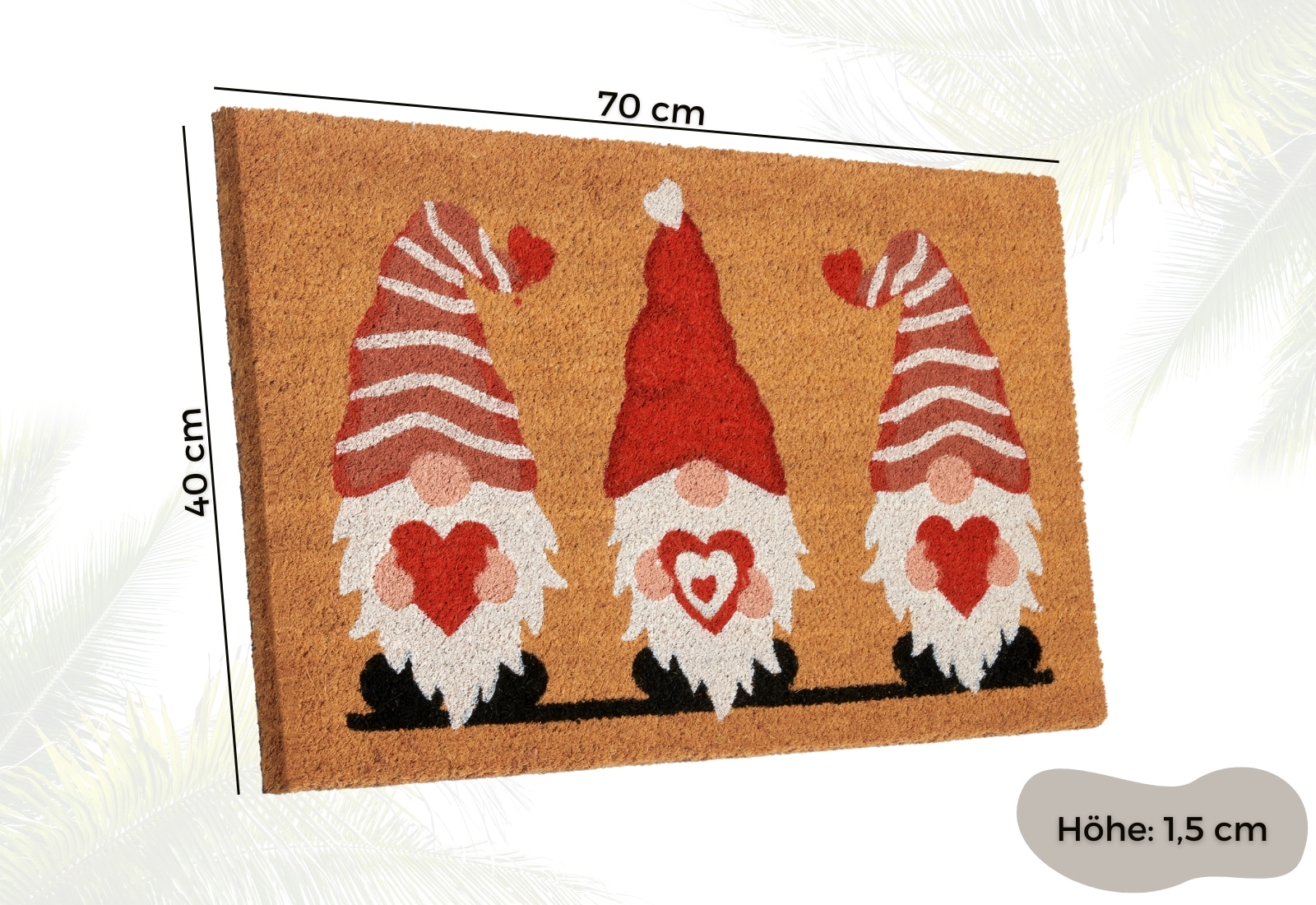 HANSE Home Fußmatte »Kokos Gnome Heart, Türmatte«, rechteckig, 15 mm Höhe, Schmutzfangmatte, Rutschfest, Outdoor, Weihnachten, Kokosmatte, Zwerg