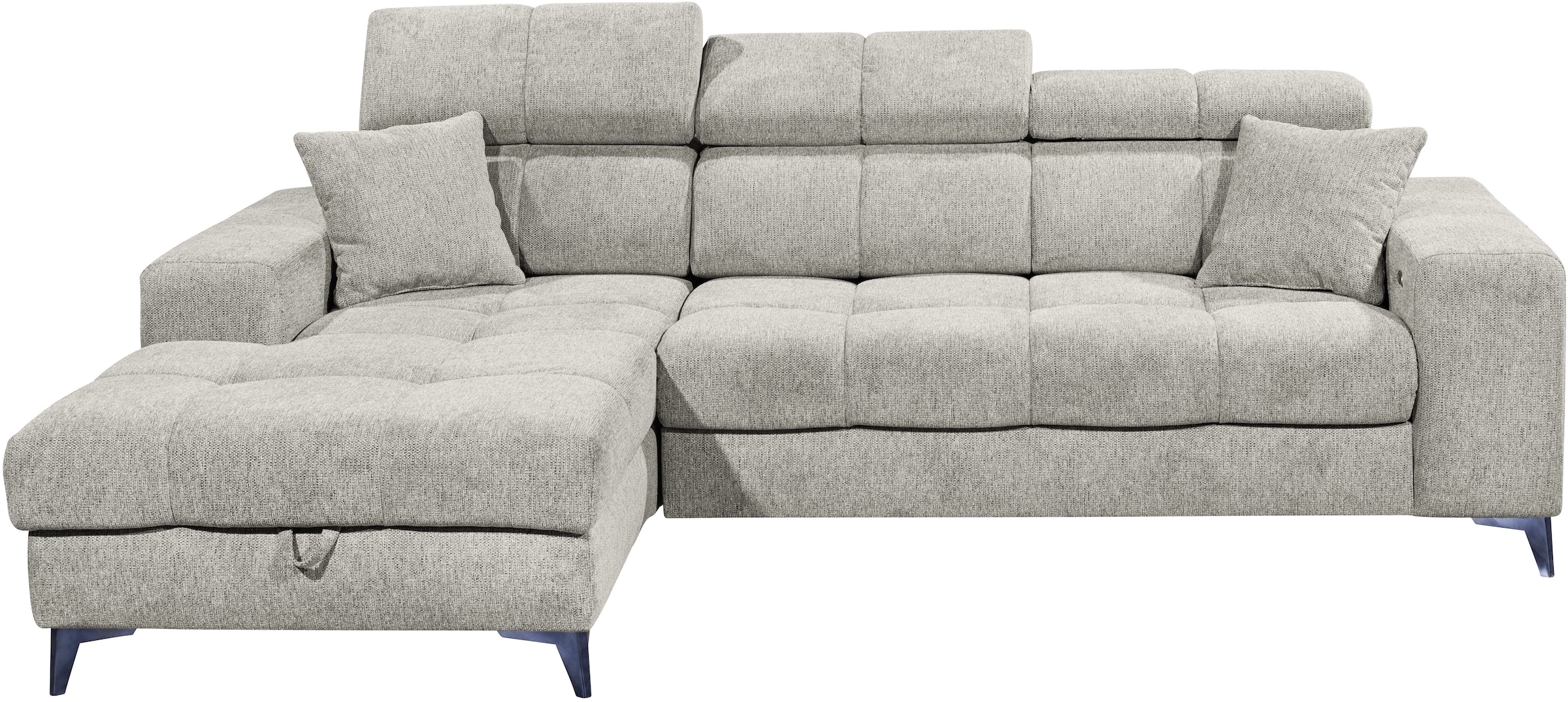 ED EXCITING DESIGN Ecksofa »Sydney L-Form mit Bettfunktion, Bettkasten, Kopfteilverstellung«, motorischer Sitztiefenverstellung, USB-Port & 2 Zierkissen