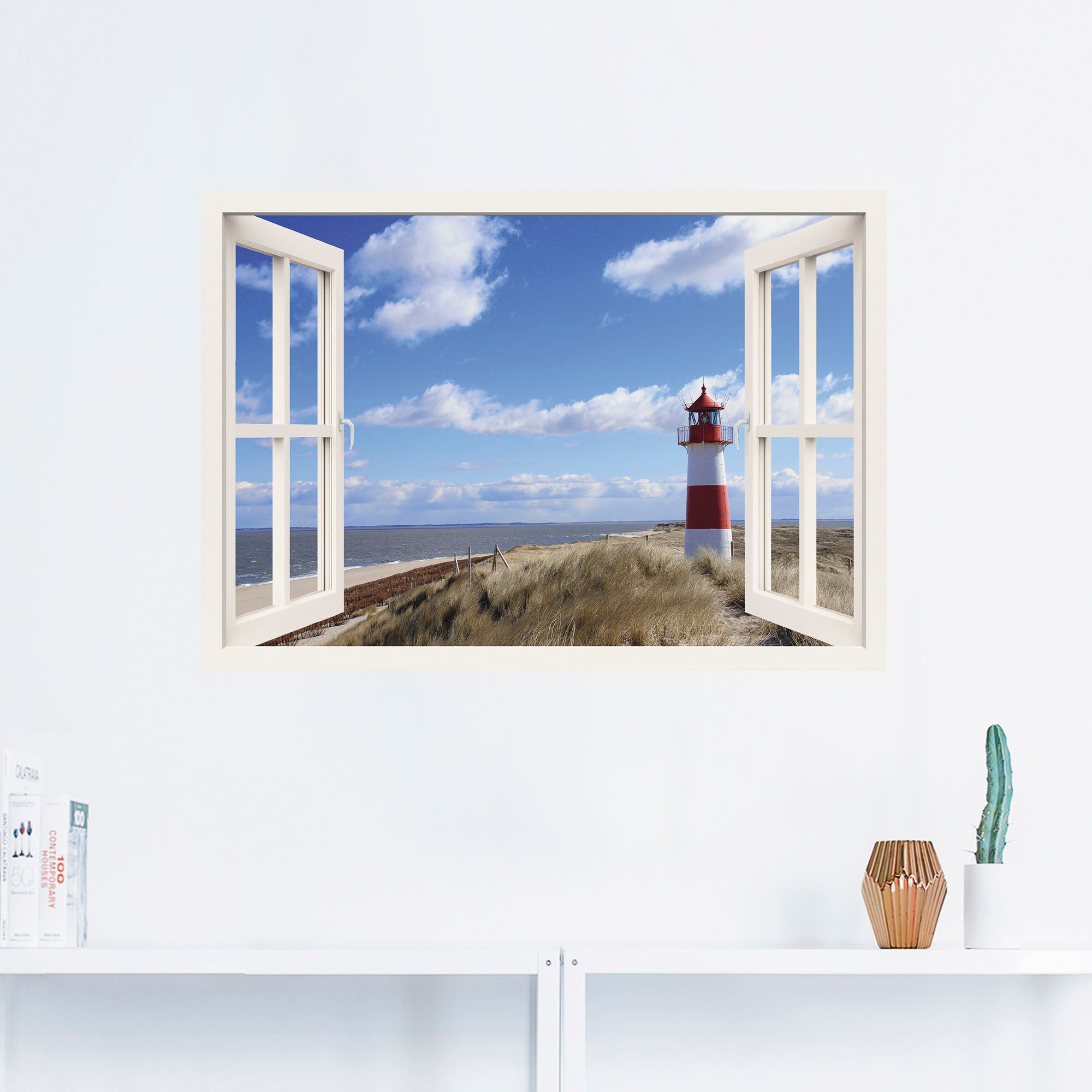 Artland Wandbild "Fensterblick - Leuchtturm Sylt", Fensterblick, (1 St.), a günstig online kaufen