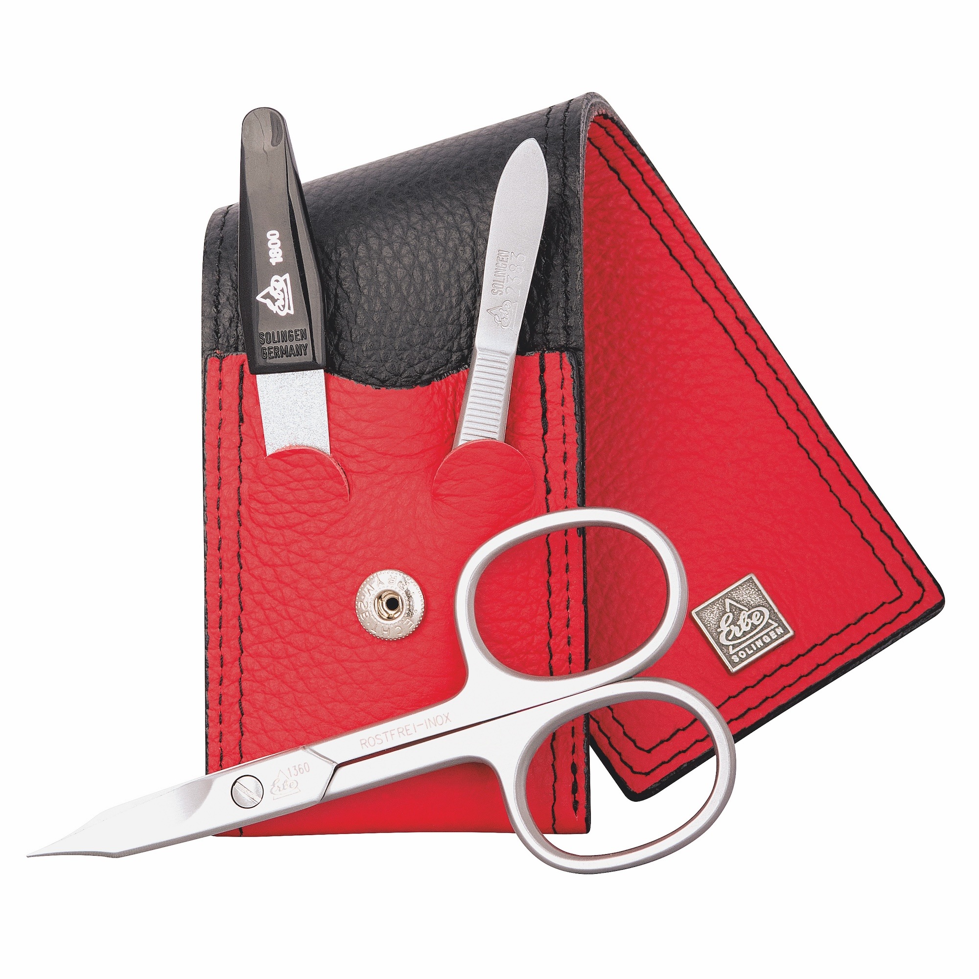 ERBE Maniküre-Etui »Colorado«, (Set, 3 tlg.), Echtleder, Kontrastnähte, Druckknopfverschluss, rostfreie Instrumente
