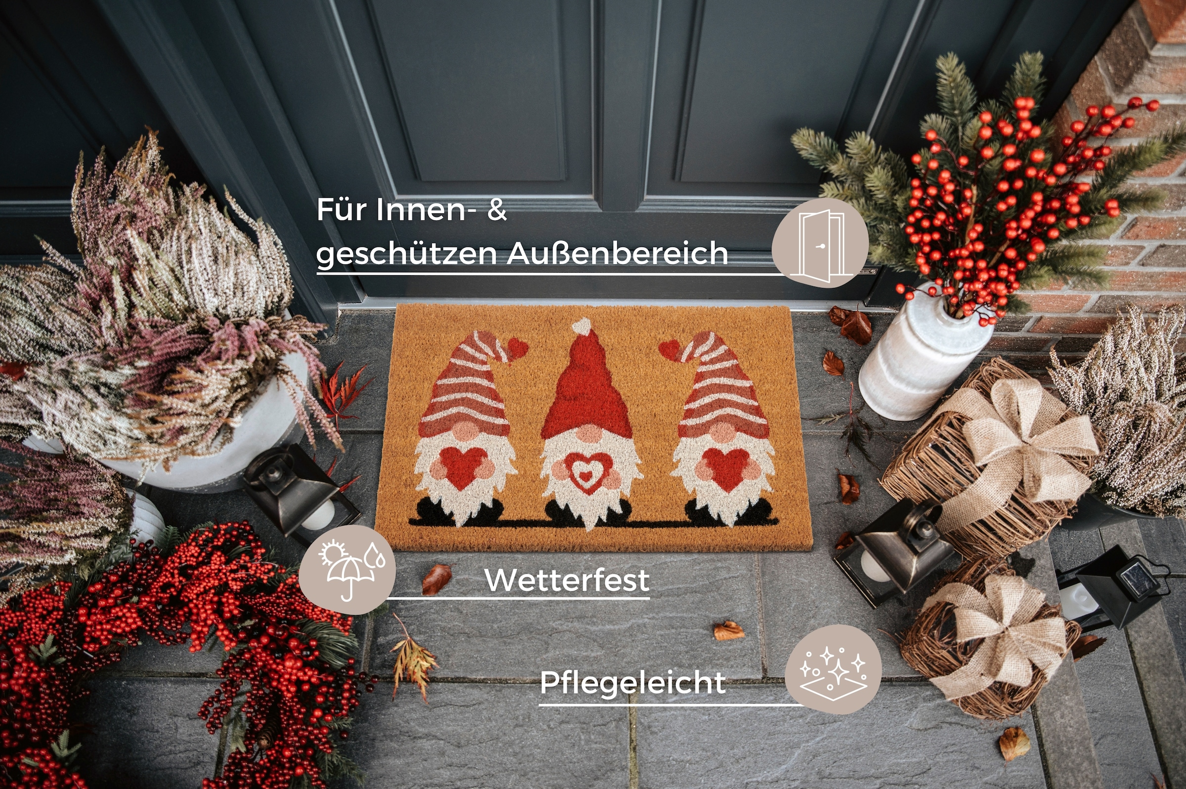 HANSE Home Fußmatte »Kokos Gnome Heart, Türmatte«, rechteckig, 15 mm Höhe, Schmutzfangmatte, Rutschfest, Outdoor, Weihnachten, Kokosmatte, Zwerg