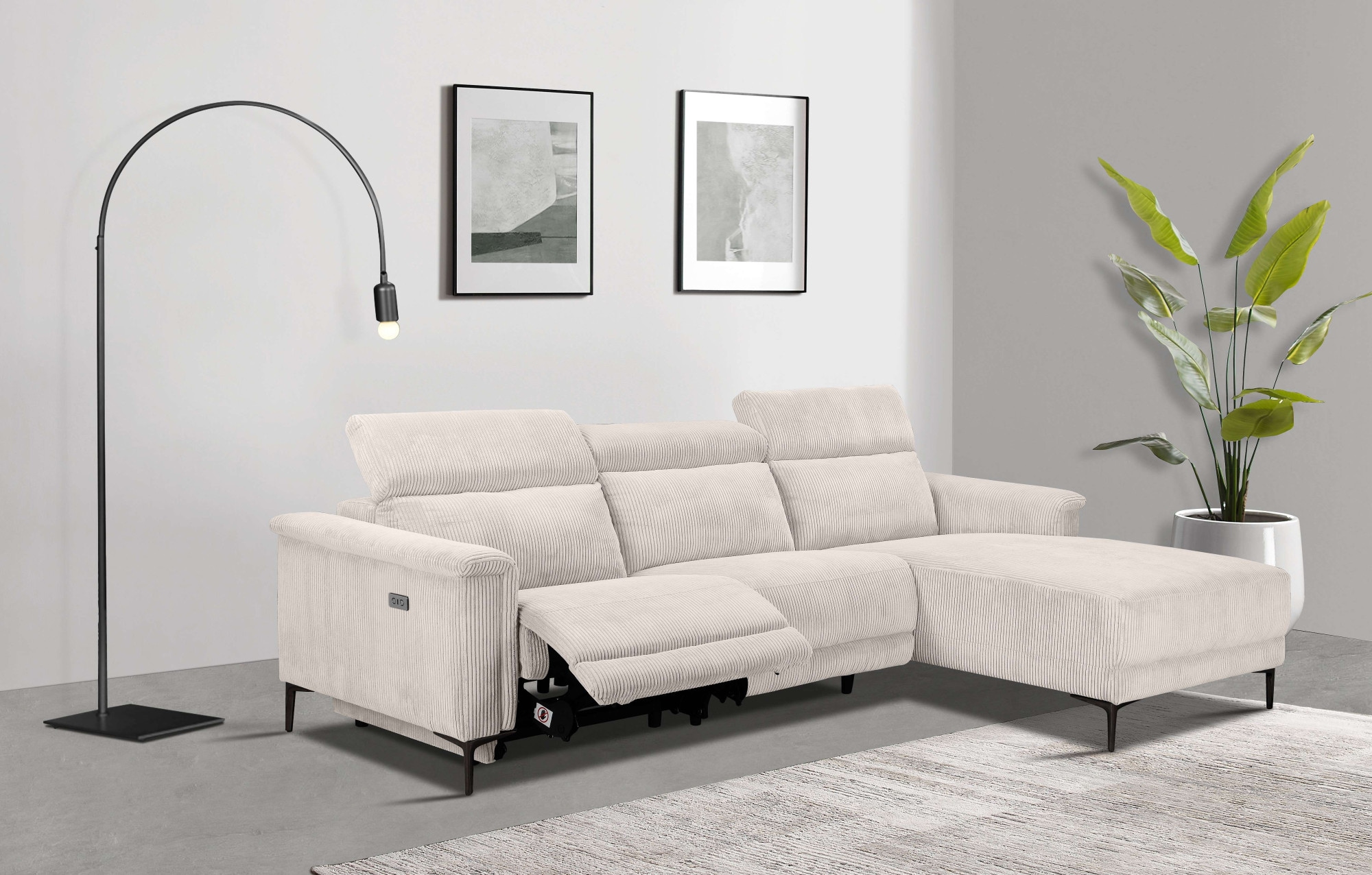 Places of Style Ecksofa »Lund in Cord, L-Form, 261 cm, mit manueller«, o. elektrischer Relaxfunktion, USB, Kopfteilverstellung