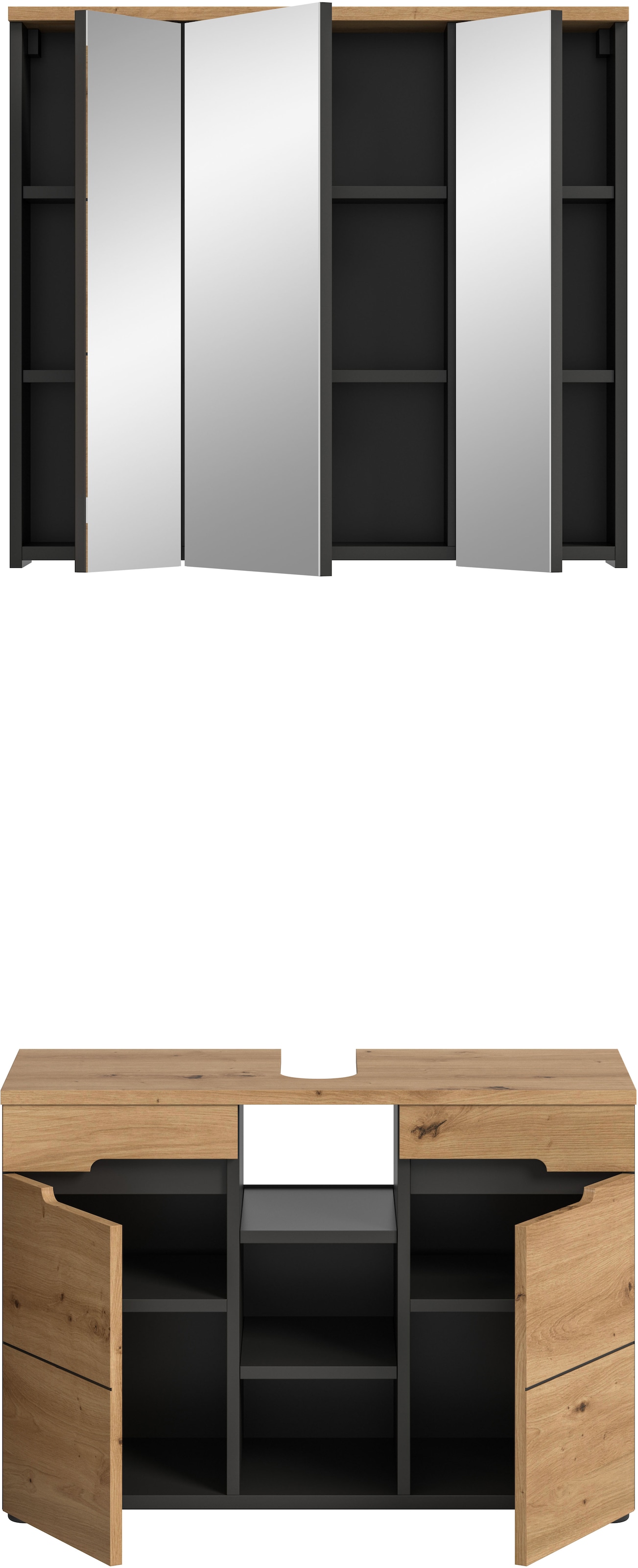 INOSIGN Badmöbel-Set »REHAT, 2-teilig, Breite 80 cm, mit Grifflosen Fronten, bestehend aus:«, (2 St.), 1x Waschbeckenunterschrank & 1x Spiegelschrank