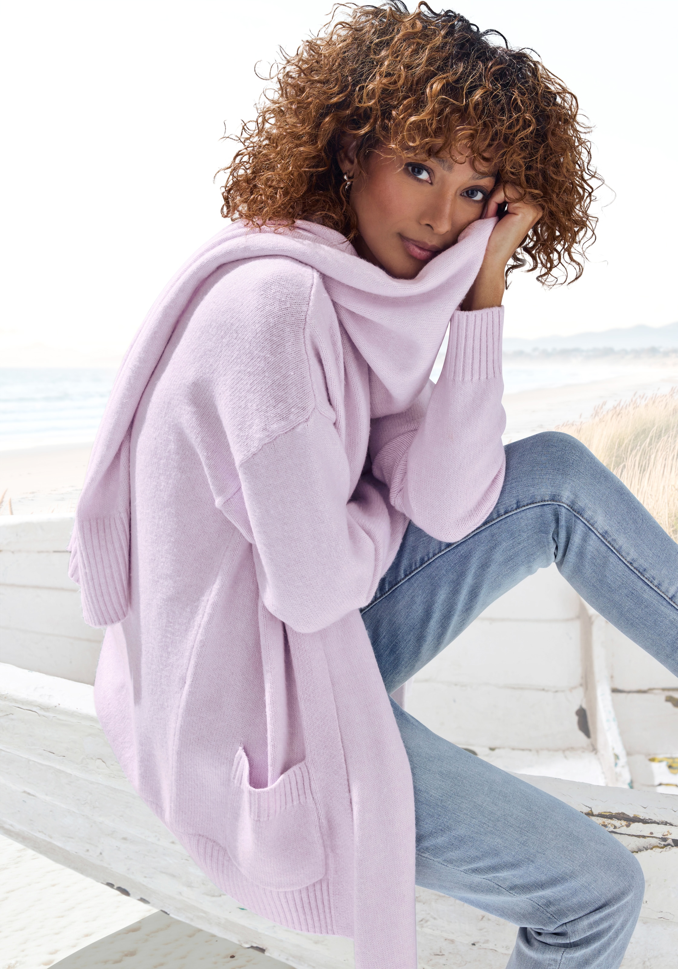 Vivance Strickjacke Set, mit Schal,  aus kuscheliger Strickqualität, Cardigan