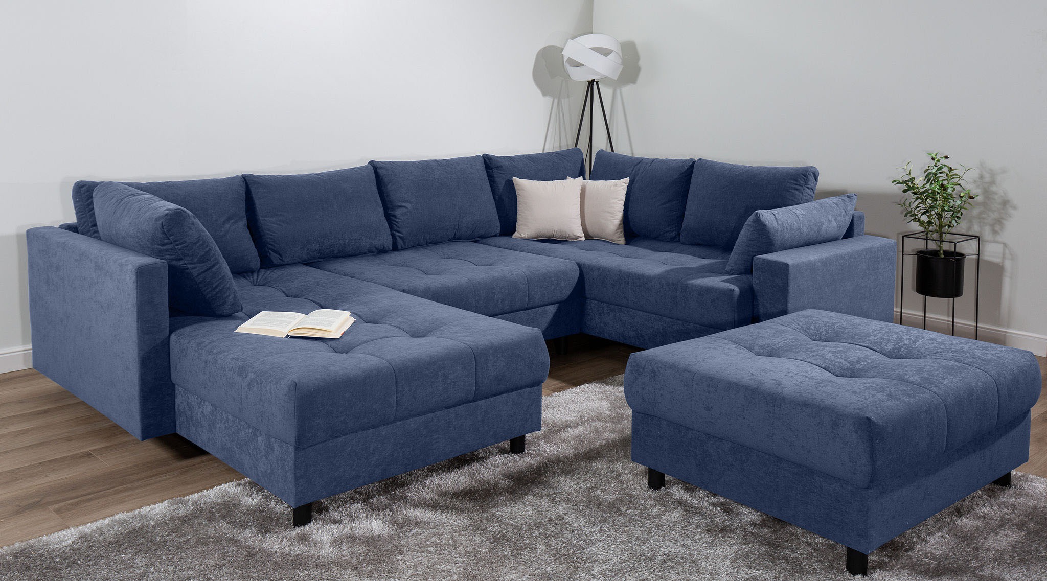 Home affaire Wohnlandschaft »Toni U-Form mit Armlehne«, inkl. Hocker und Zierkissen in abgesetzter Farbe, mit Bonnelfederkern