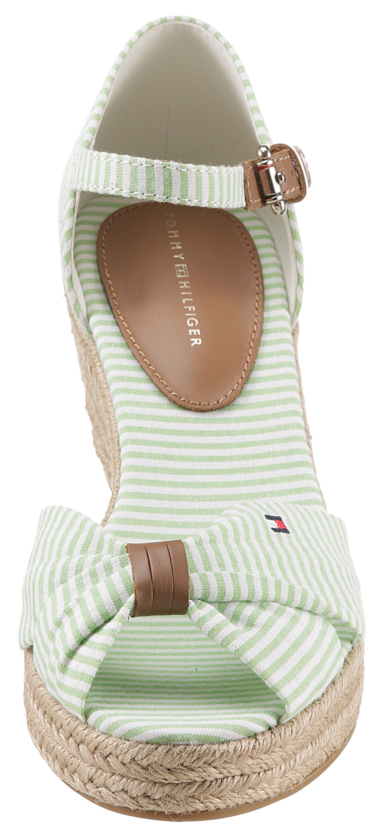 Tommy Hilfiger Keilsandalette »HIGH WEDGE SEERSUCKER«, mit gestickter Logoflagge