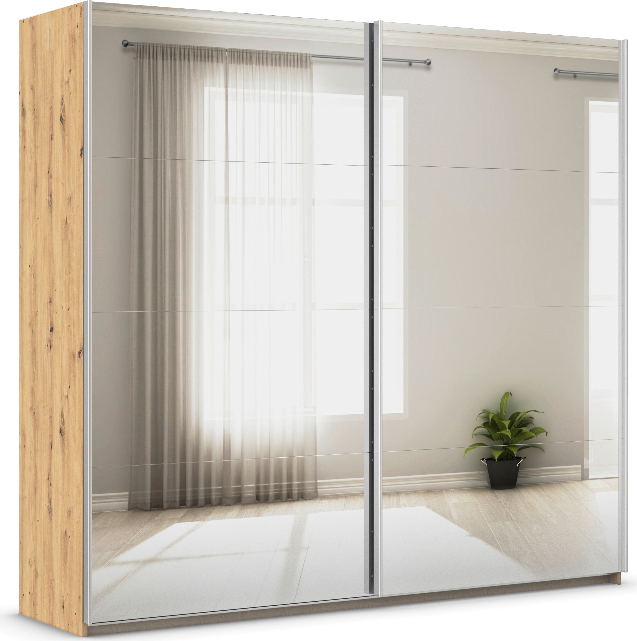 OTTO home "Mehrzweckschrank Aktenschrank Möbel Mietswohnung Schlafzimmer ASTANA" 3 Ausstattungen BASIC/CLASSIC/PREMIUM (inkl. SOFT-CLOSE-FUNKTION), großflächige Spiegelfront Metallgriffleisten alufarbig MADE IN GERMANY