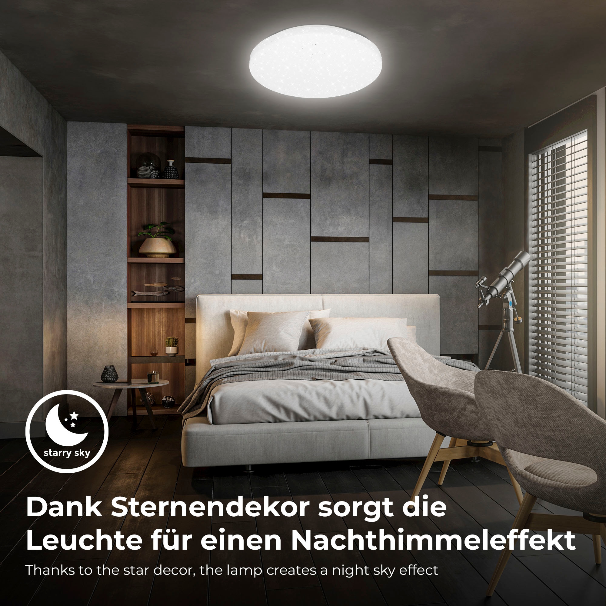 B.K.Licht LED Deckenleuchte »BK_DL1575 LED Bad Deckenleuchte IP44 mit Sternenhimmel«, 1 flammig, Leuchtmittel LED-Modul | LED fest integriert, inkl. 1 x LED-Platine 12W 1300lm 4000K IP44