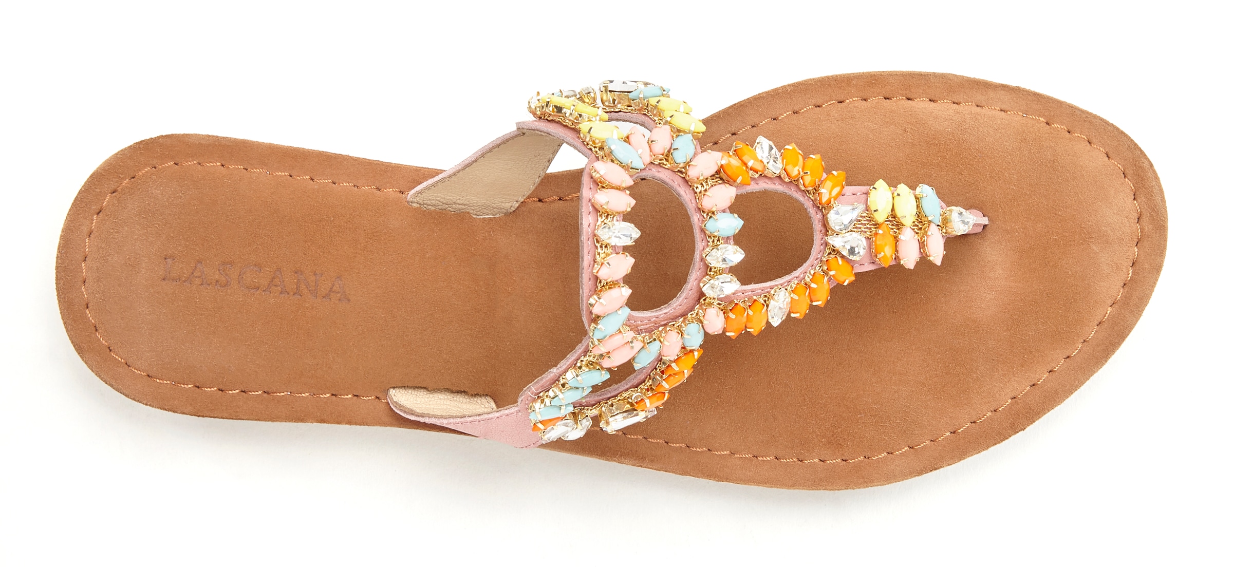 LASCANA Dianette, aus Leder mit bunten Schmuckelementen, Zehenstegpantolette, offener Schuh