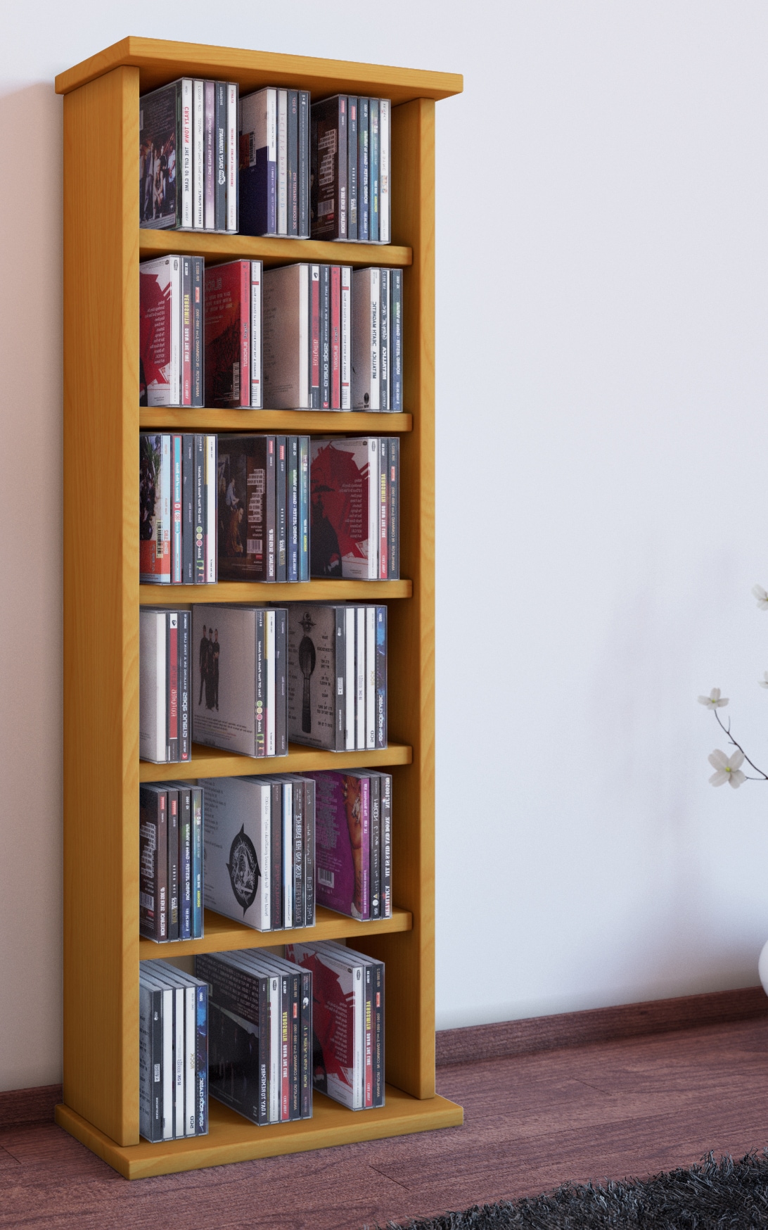 VCM Media-Regal »VCM CD Regal Holz | CD Regal mit Platz für 150 CDs oder 65 DVDs oder 36-Videos | Maße: H. 92 x B. 31 x T. 18 cm | elegantes DVD Regal stehend | Blu ray Regal fürs Wohnzimmer | CD Regal | Vostan«