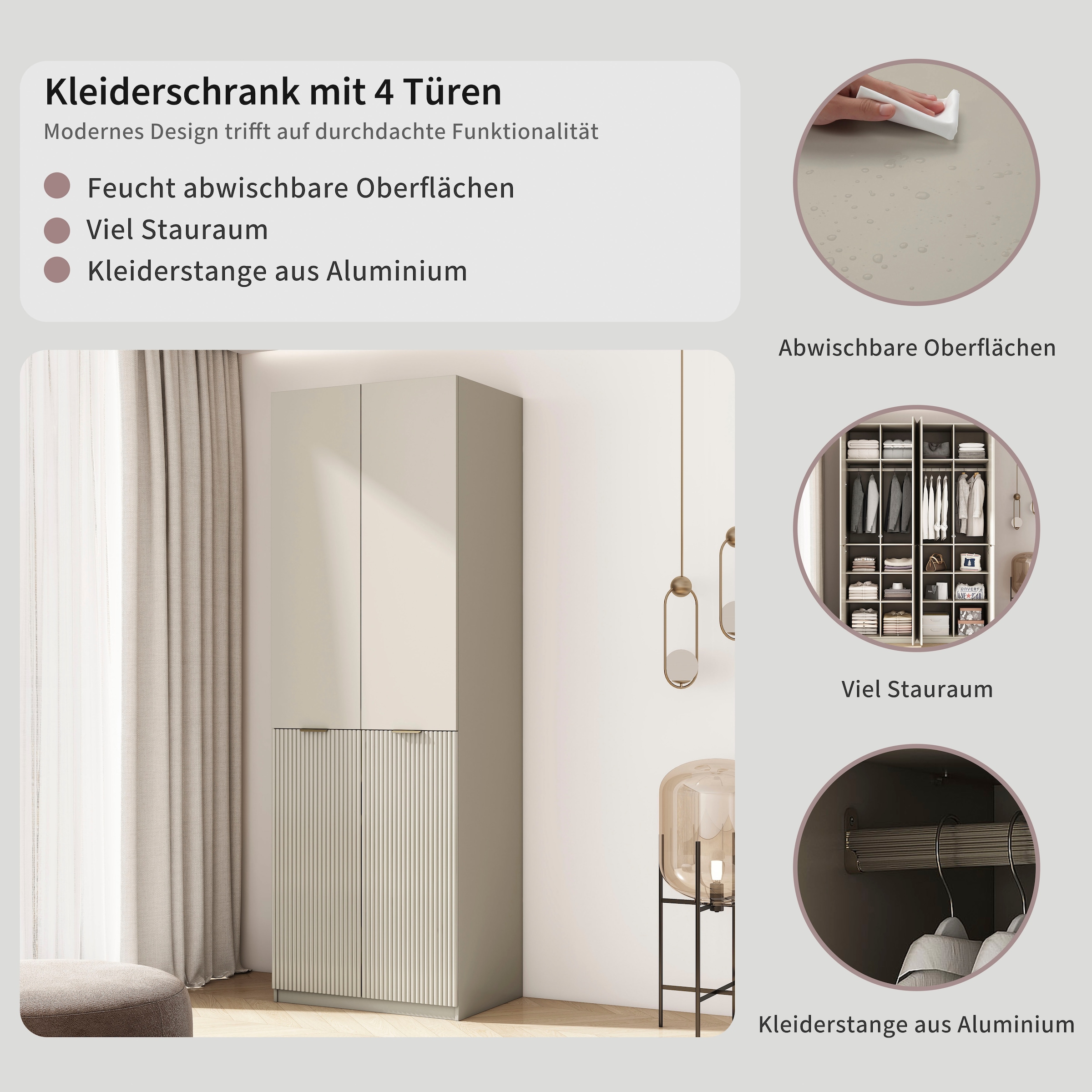 OTTO home Kleiderschrank »Jorella Schlafzimmerschrank Garderobe« eleganter Schlafzimmerschrank Rillendesign Trend Breite 82cm