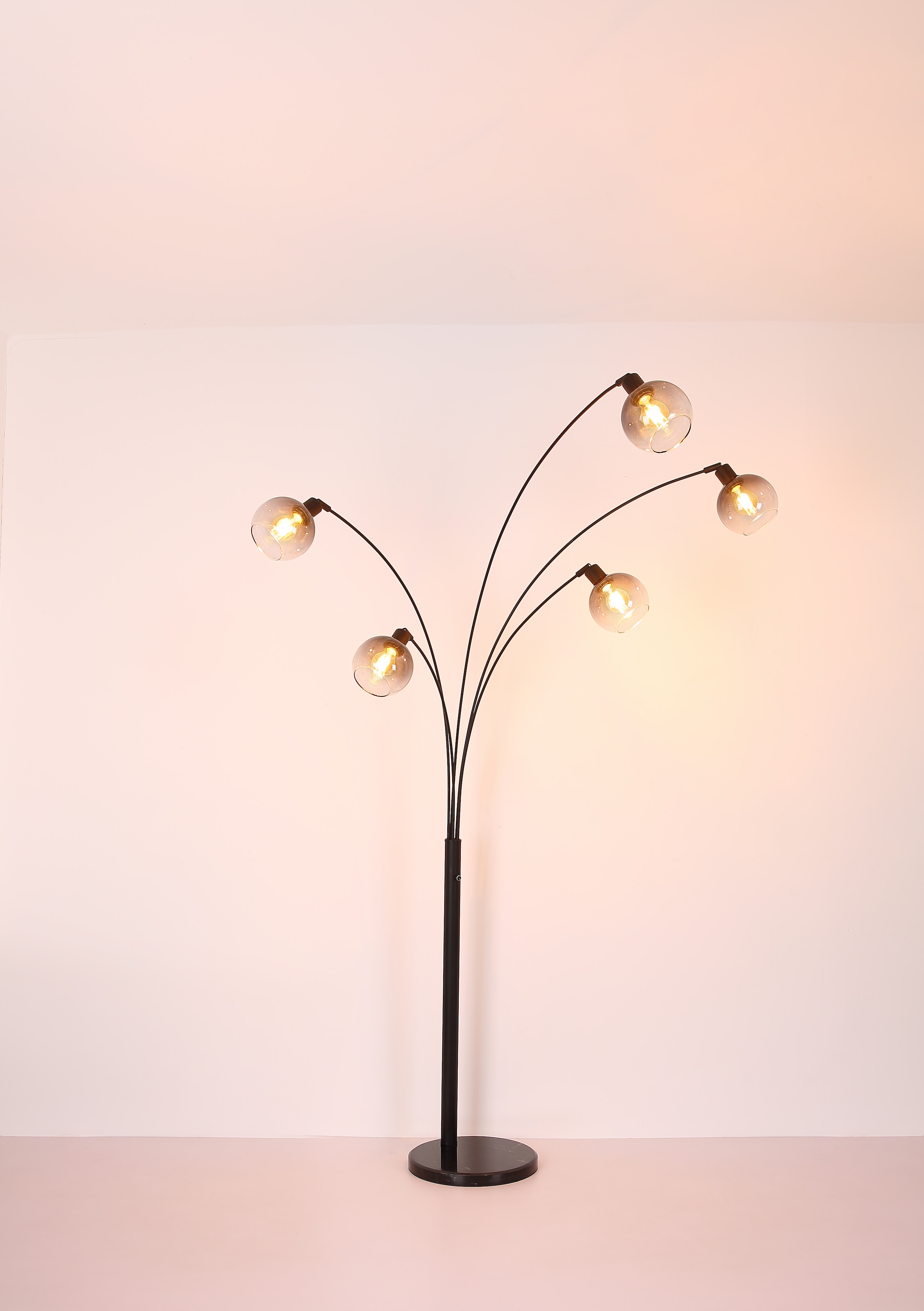 GLOBO LIGHTING Stehlampe »DALTON«, Leuchtmittel E27 | ohne Leuchtmittel, Stehleuchte/Glaskugeln rauchfarben/schwarz/Wohnzimmer/Schlafzimmer