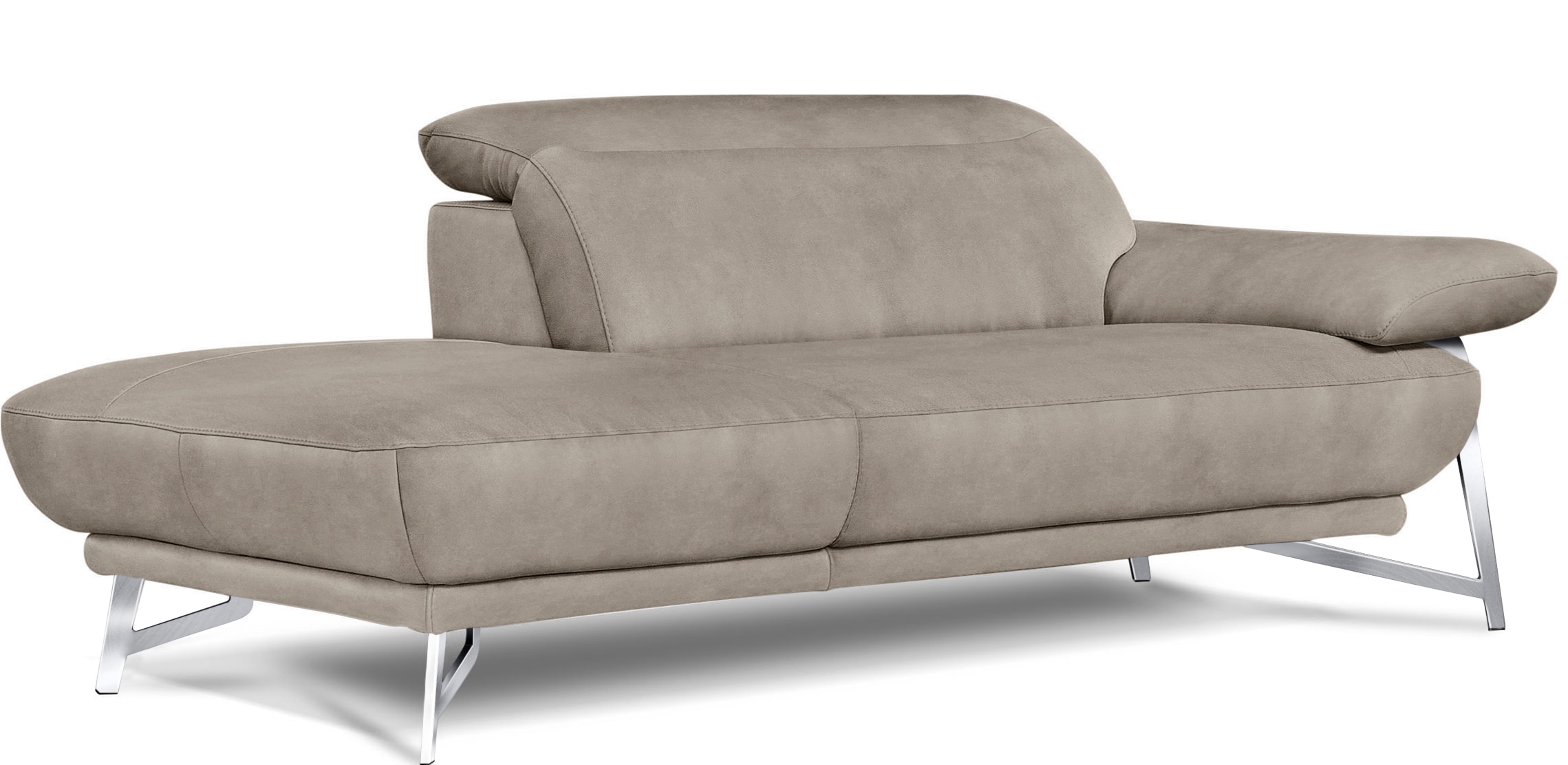 Egoitaliano Ottomane »Anais, erstklassiges Designsofa, Breite 179 cm, Fußfarbe chrom« Kopfteil verstellbar, Luxus-Microfaser Lederoptik, opal grau