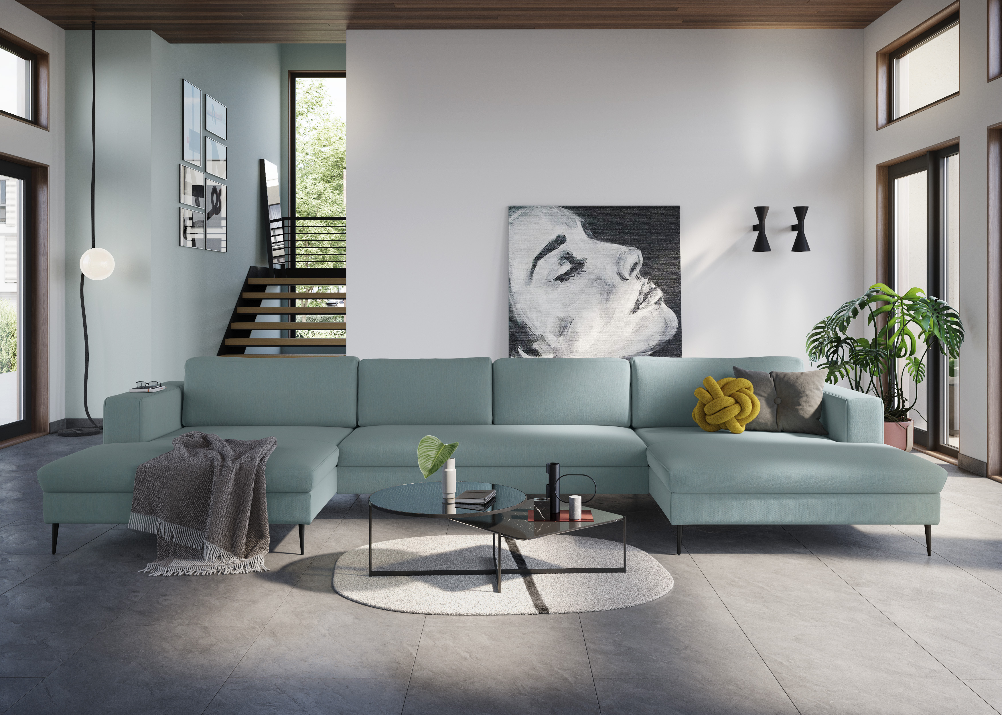 DOMO collection "Modica U-Form aktuelles, kubisches Design mit 2 Recamieren, viel Platz" XXL, auch in Cord, Fußhöhe passend für gängige Saugroboter