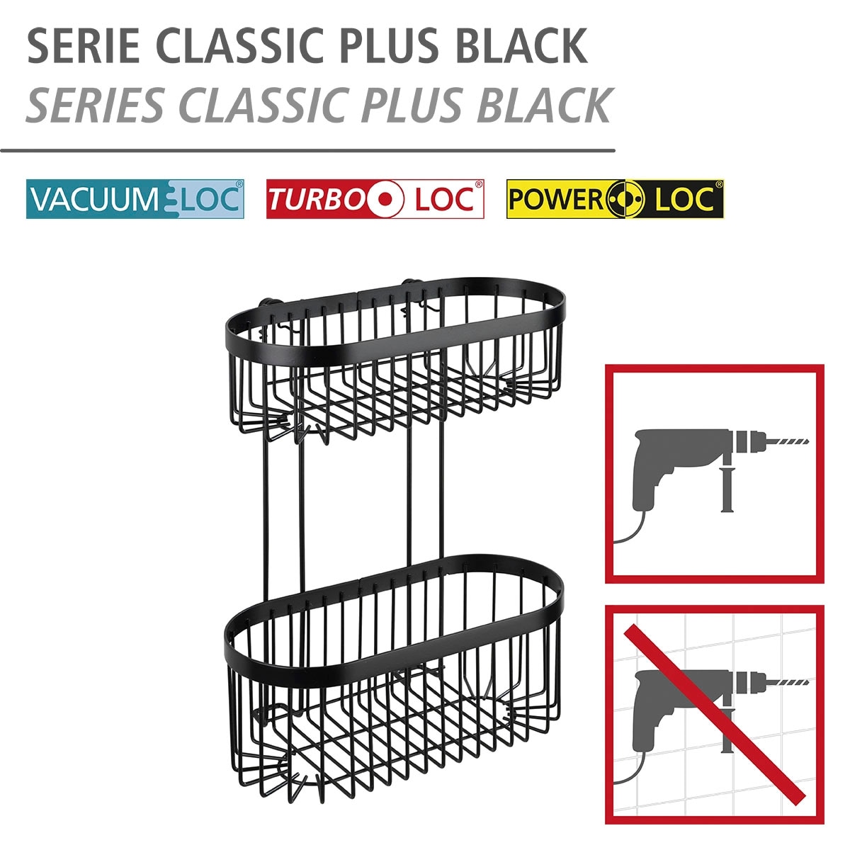 WENKO Wandregal »Classic Plus Black«, 2 Etagen