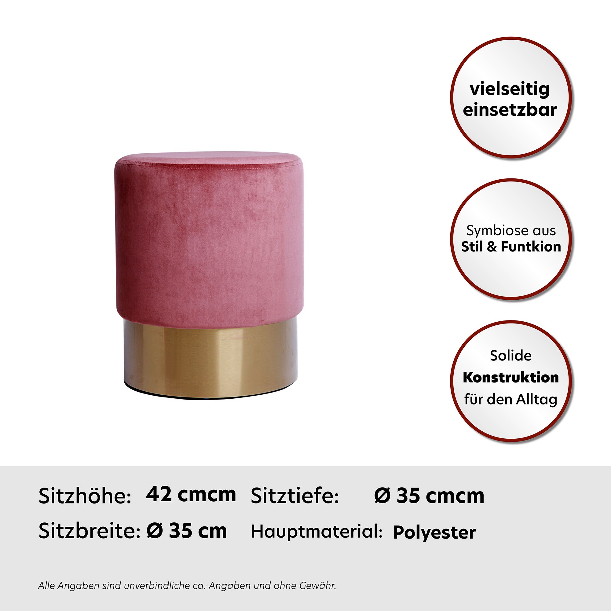 Kayoom Hocker »Nano 110, Hocker in stilvollem Design, runde Form, mit Fuß aus Metall«, (1 St.), Golz Akzente, mit pflegeleichtem Stoffbezug, runde Form