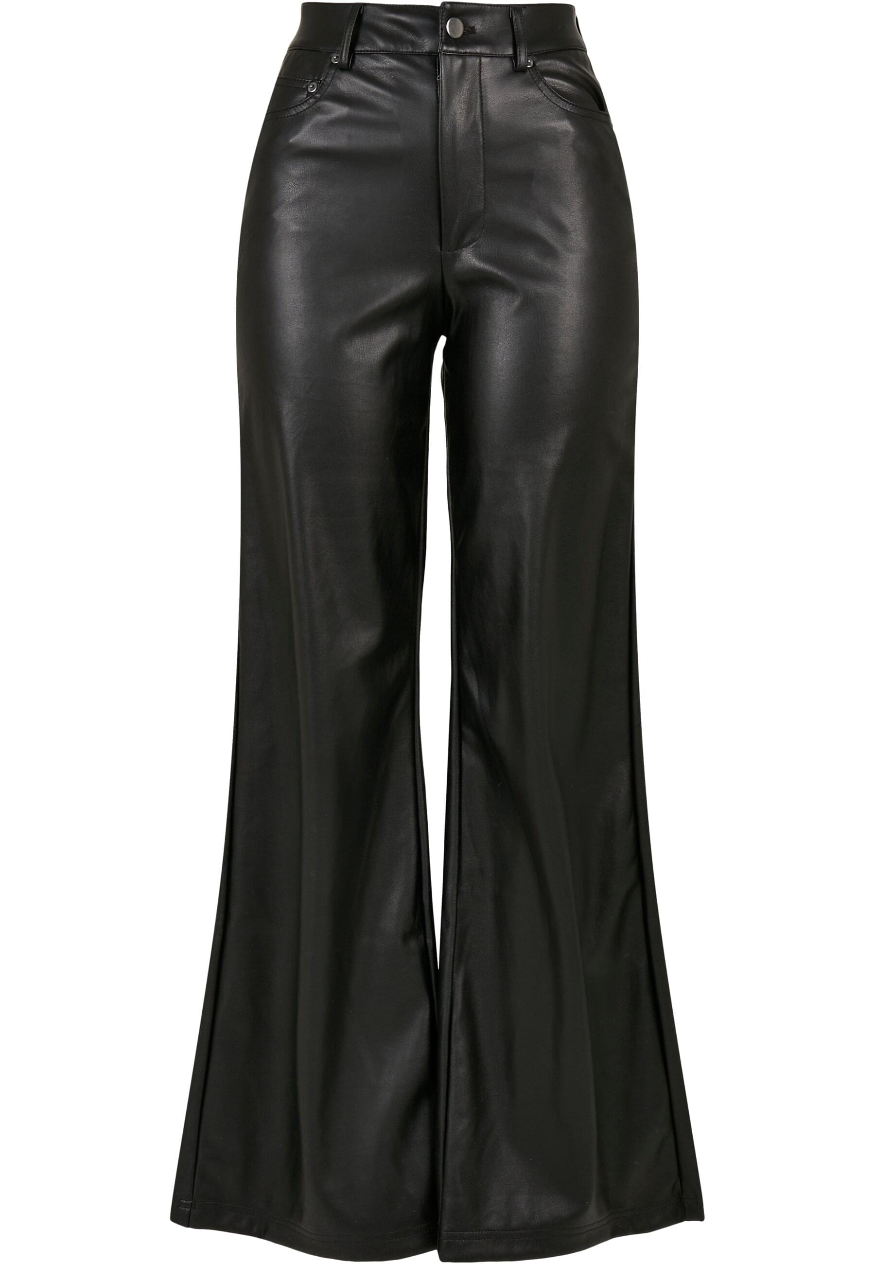 Stoffhose »Urban Classics Damen Ladies Faux Leather Wide Leg Pants«, (1 tlg.)