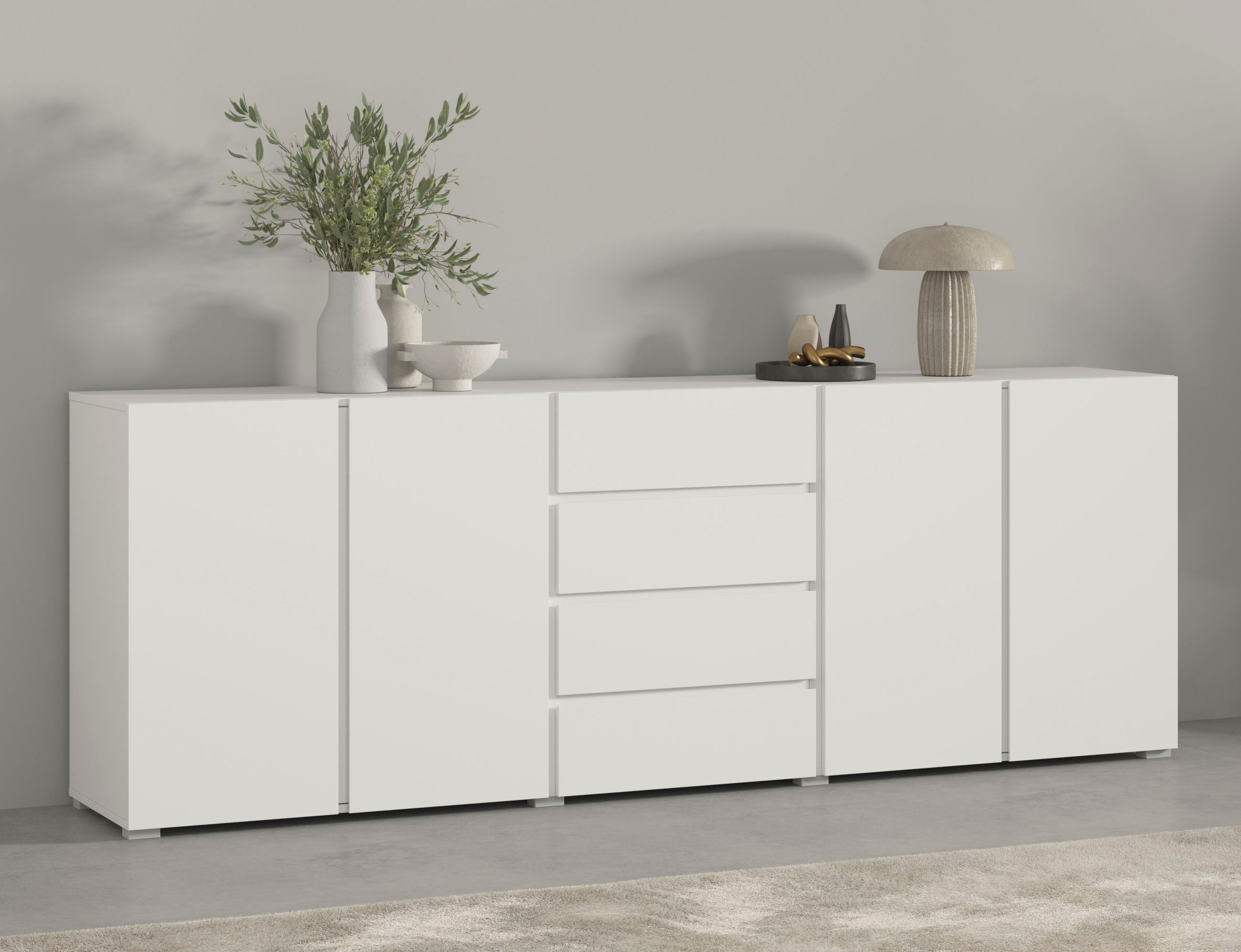 OTTO home Sideboard "Metric,Breite 222 cm, grifflose Kommode 4 Türen/4 Schubkästen" Schubladenschrank mit viel Stauraum, Einlegeböden verstellbar