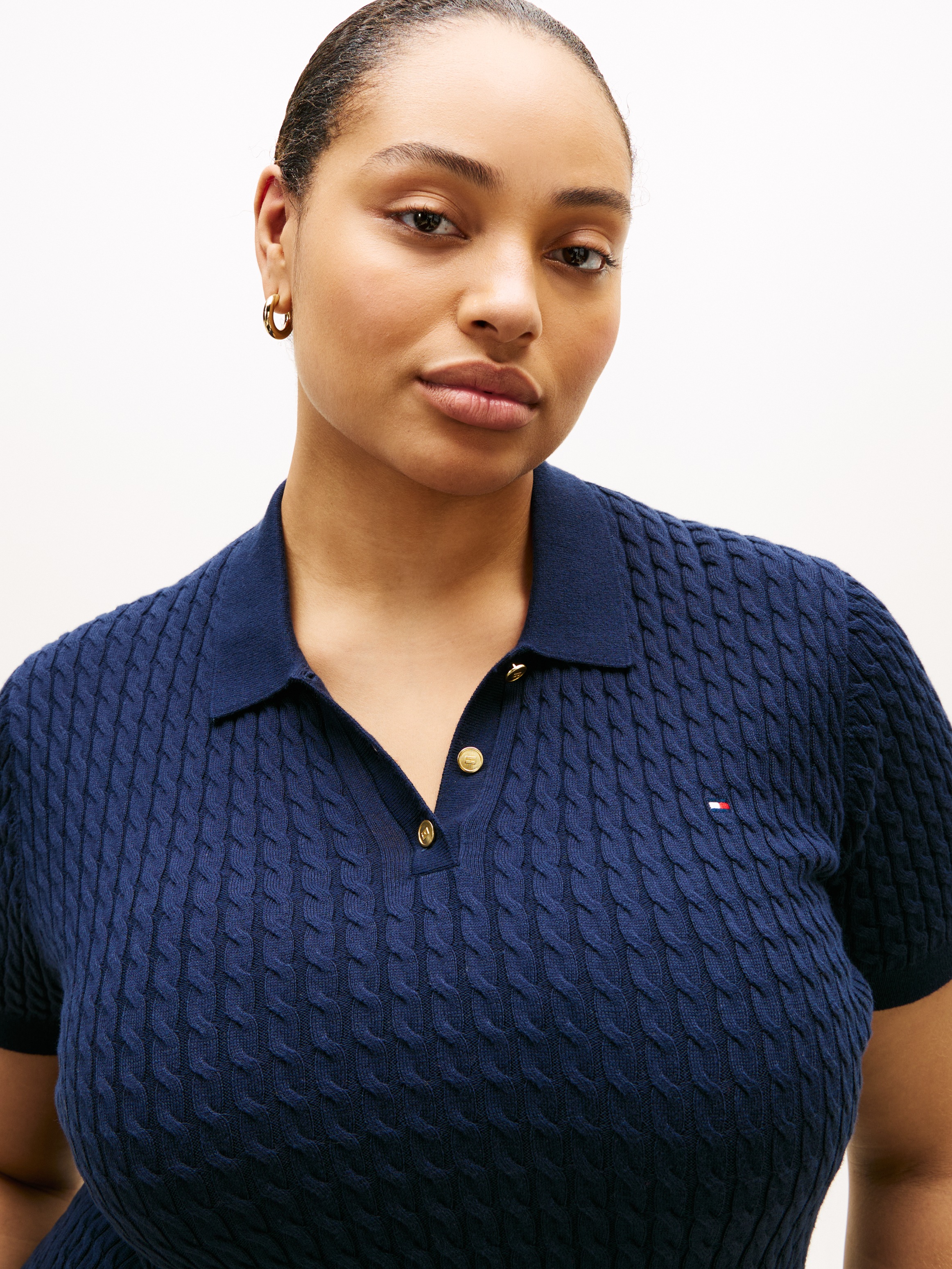 Tommy Hilfiger Curve Polokragenpullover "CRV CO CABLE FINE GG POLO S/S" in günstig online kaufen