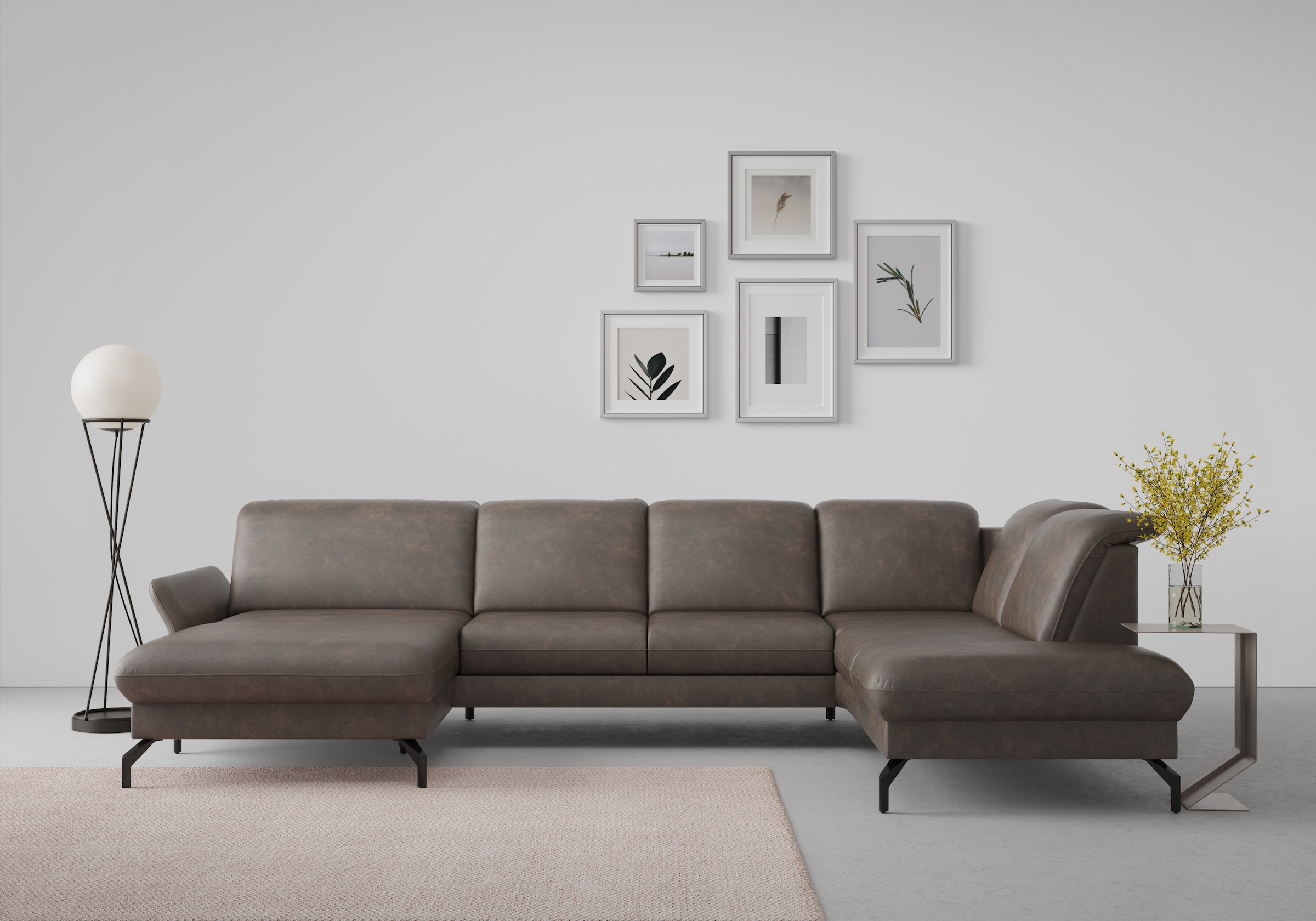 Wohnlandschaft SIT & MORE "Fashion U-Form", braun, B:338cm H:84cm T:207cm, Sofas, Wohnlandschaft, wahlweise mit Kopfteilverstellung, Vorziehsitz, motorisch, Metallfüße