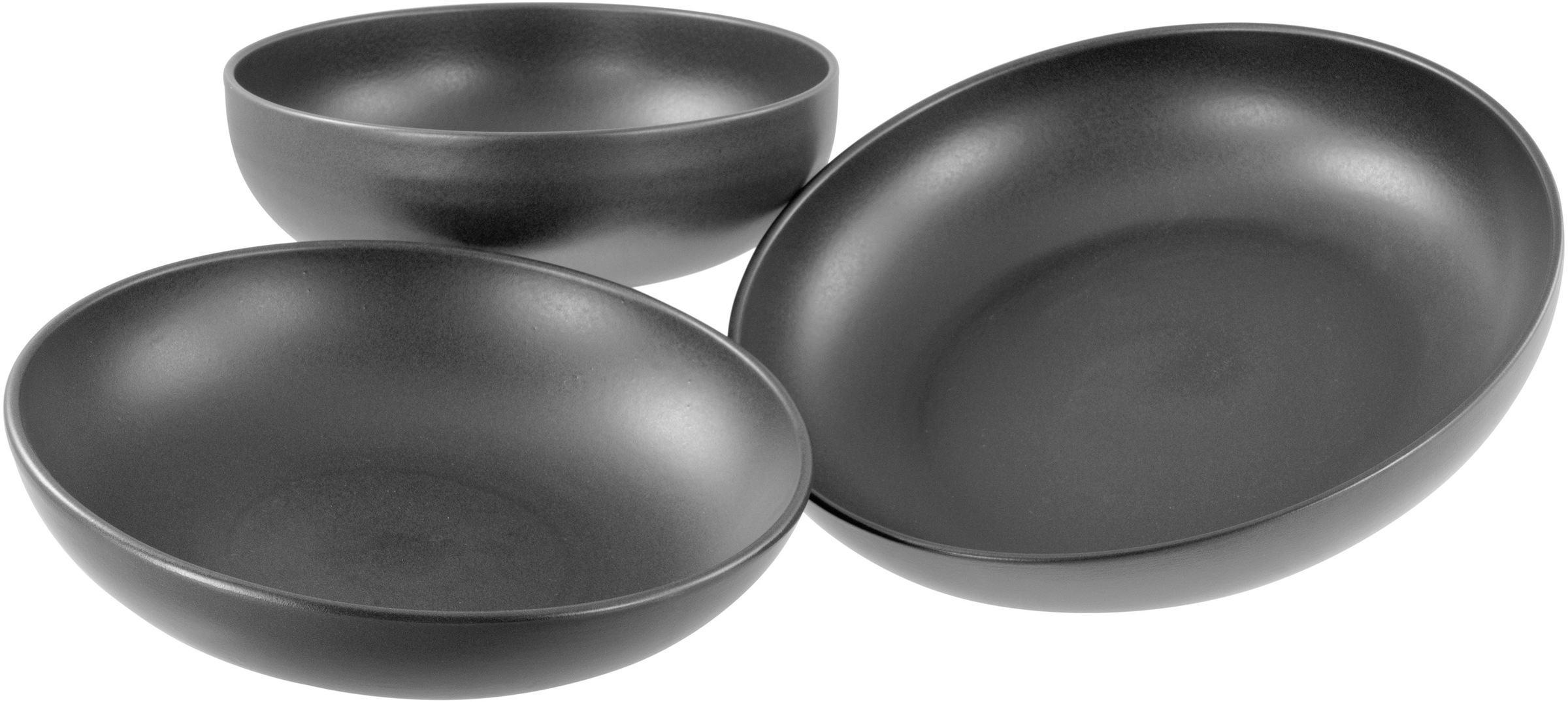 CREATABLE Servierschale "Uno black, Servierschalen Set 3-tlg", schwarz, Schüsseln, Seidenmatte Spezialglasur, Harmonisch ausbalanciert