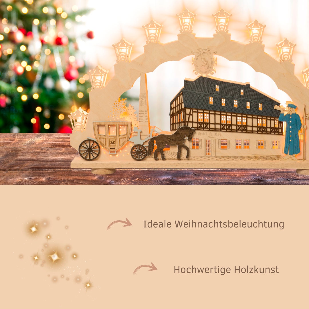 Weigla LED Schwibbogen »Zwönitz, Lichterbogen aus Holz, Fachwerkhaus«, Erzgebirge garantiert, Weihnachtsdeko Innen, Weihnachtsbeleuchtung