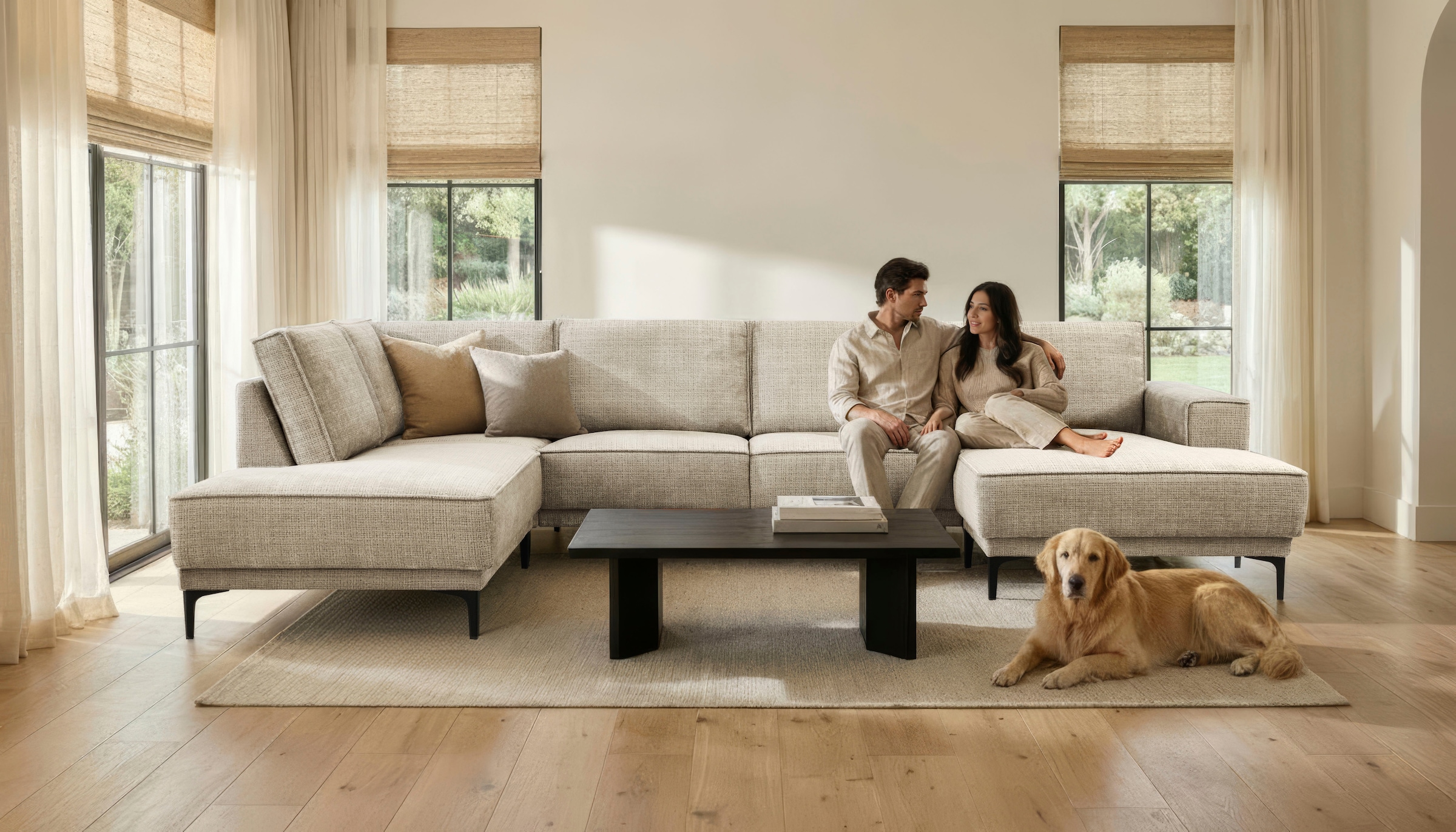 OTTO home Wohnlandschaft "OLAND Chenille U-Form, XXL, B: 345 cm, Skandi-Design" U-Form, 345 cm, Wellenunterfederung, Skandi-Design, Metallfüße