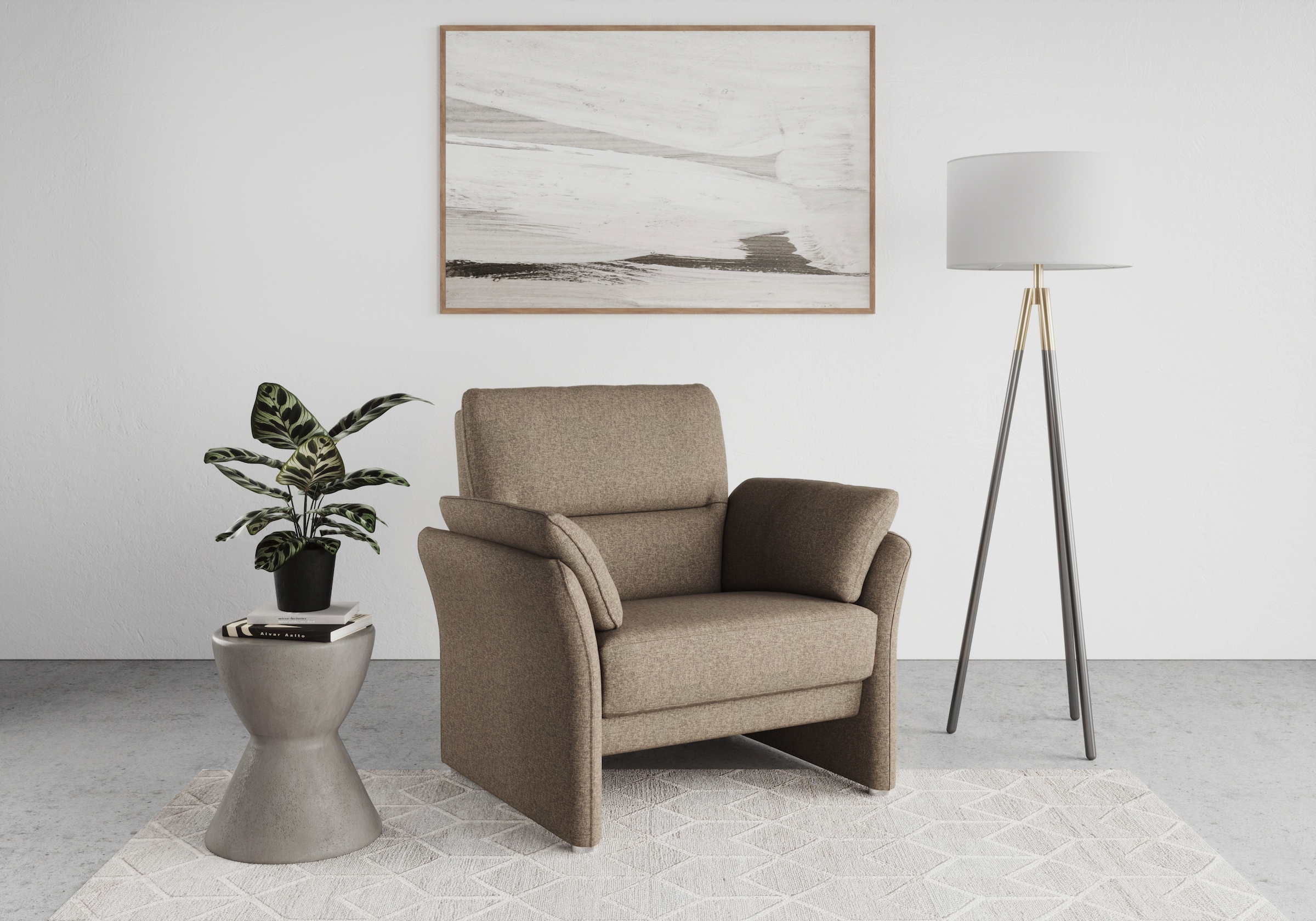 DOMO collection Sessel "Pina elegant und zeitloser Clubsessel, bequemer Cocktailsessel" Hoher Sitzkomfort, Feinstruktur, stone