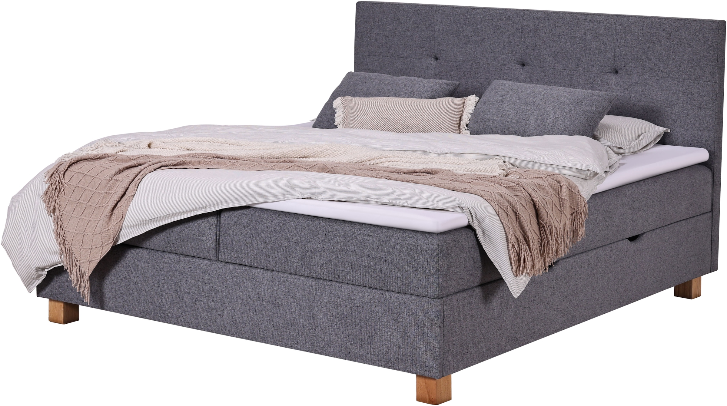 Home affaire Boxbett »Oyré inkl. Bettkasten, erhältlich in der Größe 180x200cm« mit Holzfüße in eichefarben