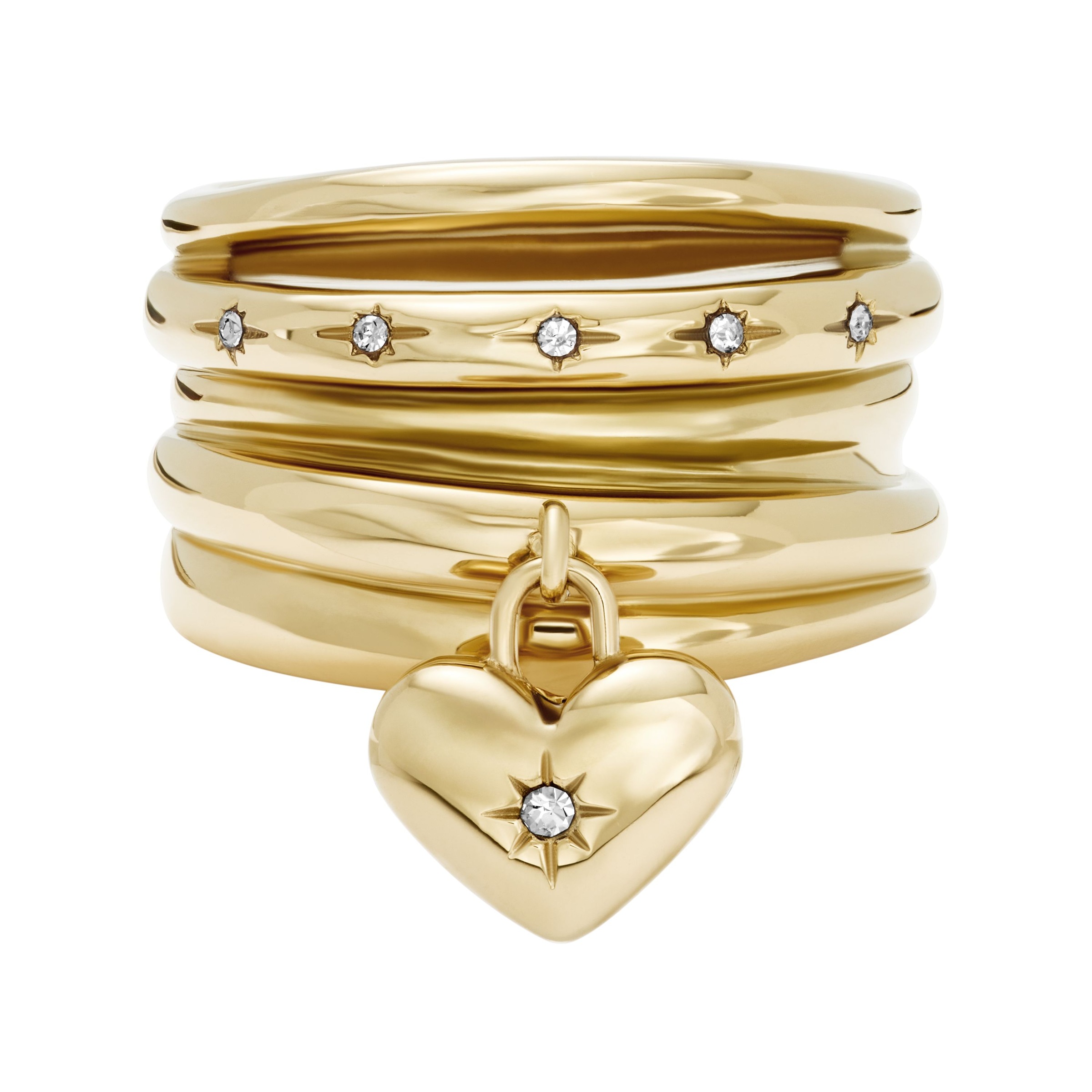 Fingerring FOSSIL "Schmuck Geschenk Edelstahl Ring SADIE" Gr. 19, gold (gelbgoldfarben, kristallweiß), Fingerringe, Damen, 19, Edelstahl, 11mm, Fingerring, mit Glasstein 2