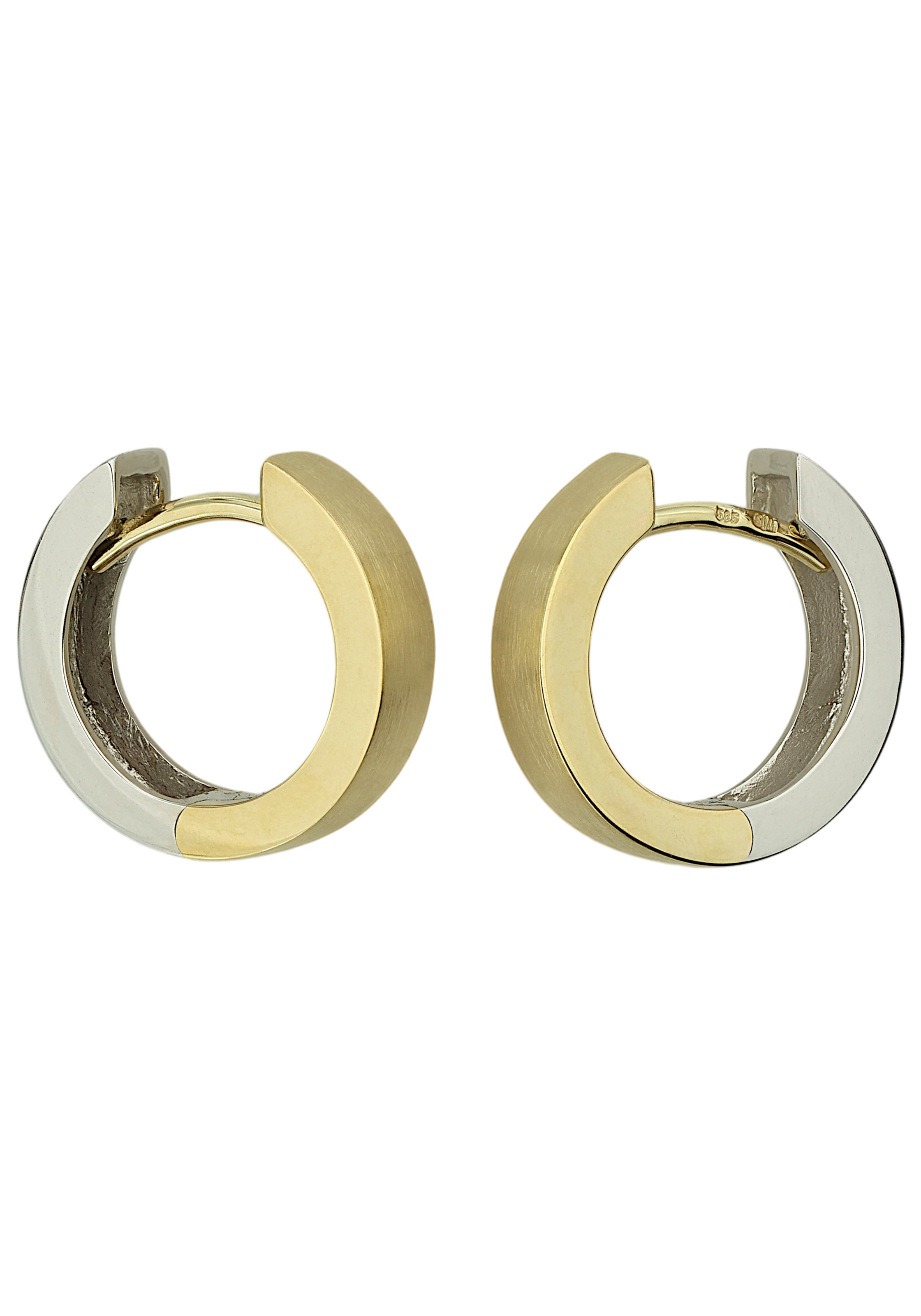 JOBO Paar Creolen »Ohrringe 14 mm teilmattiert« 14 Karat 585 Gold bicolor