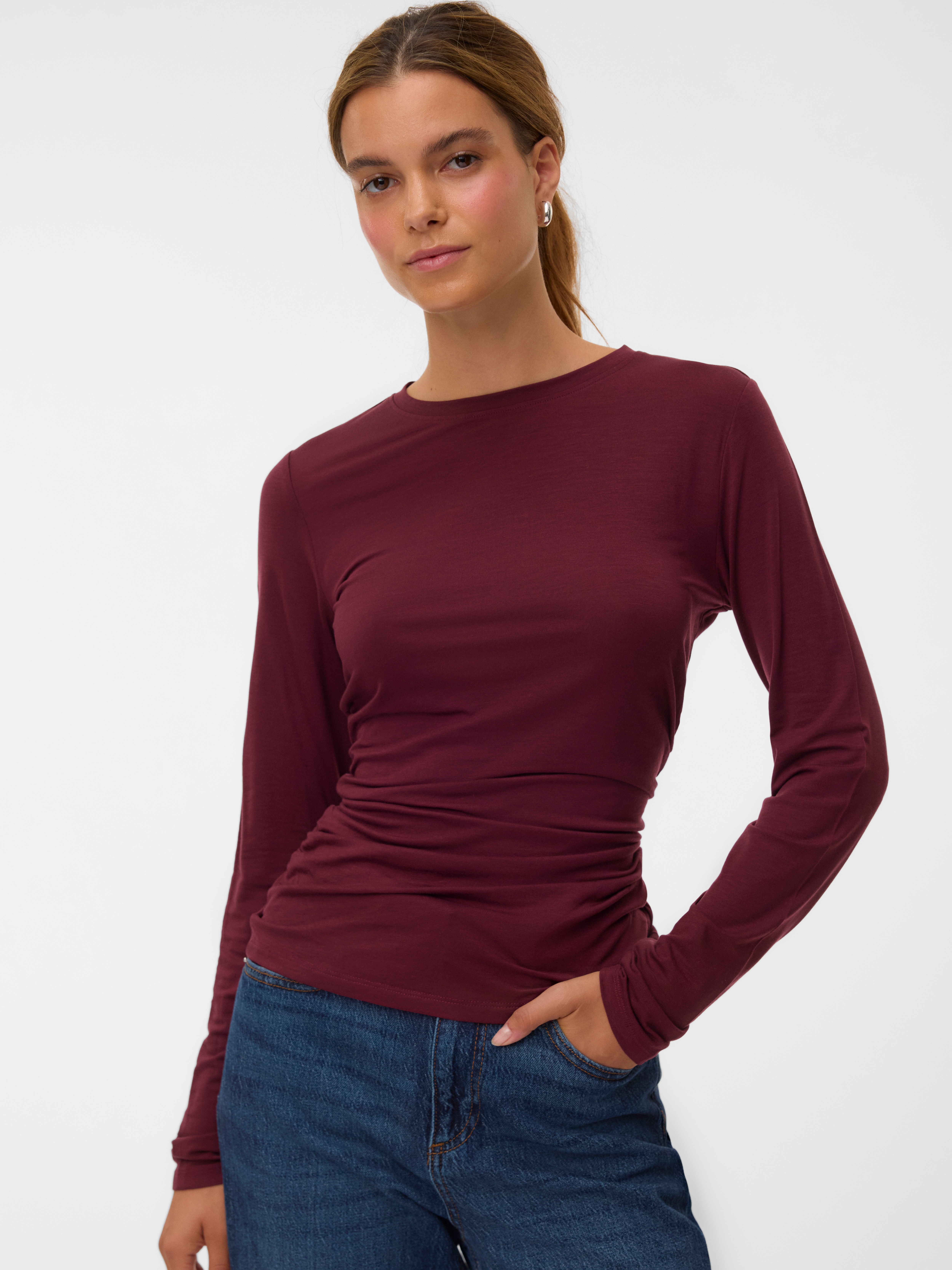 Vero Moda Langarmshirt "VMAVA SARAH LS TOP JRS NOOS" Materialmix, regular fit