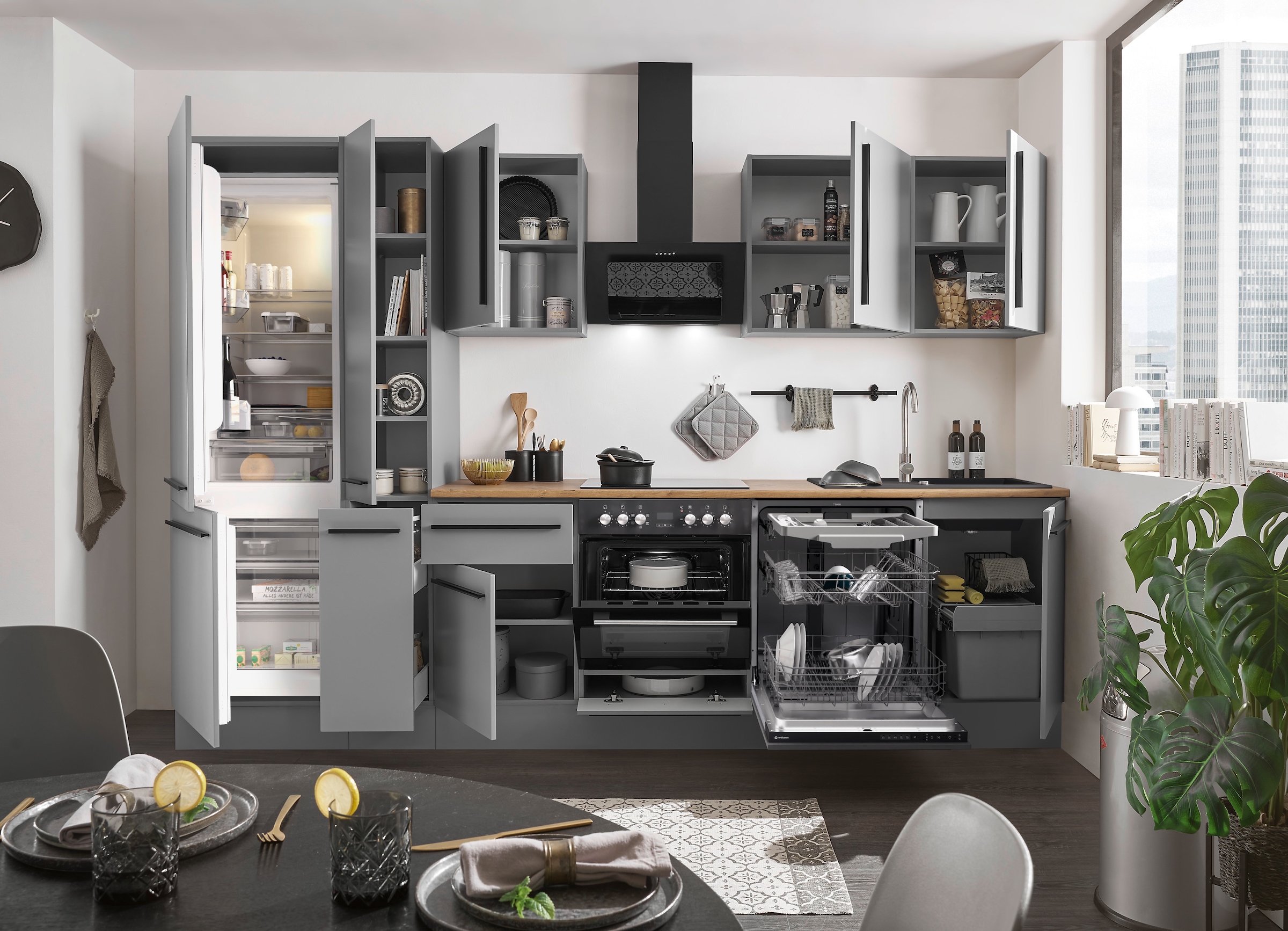 BASIC by Balculina Küchenzeile »Denver, Küche BxHxT 310 x 211 x 60«, Breite 310 cm, wahlweise mit E-Geräten und Induktion
