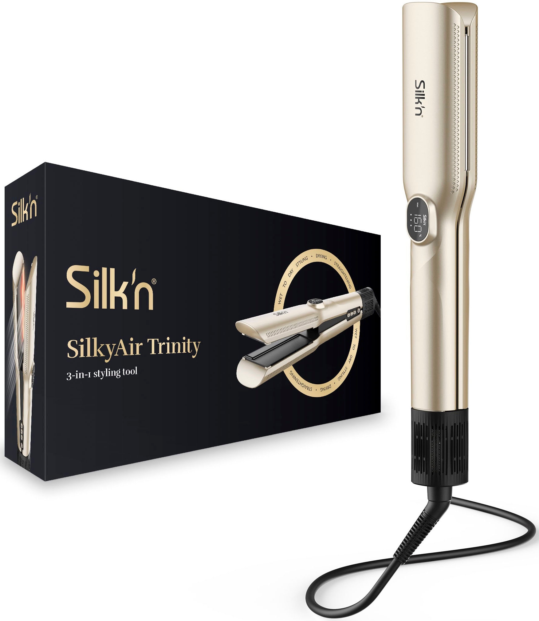 Silk'n Champagner Glätt- Und Lockenstab "Silkyair Trinity" 3-In-1-Tool Zum Trocknen Und Effizienten Stylen Von Nassem Haar von Baur